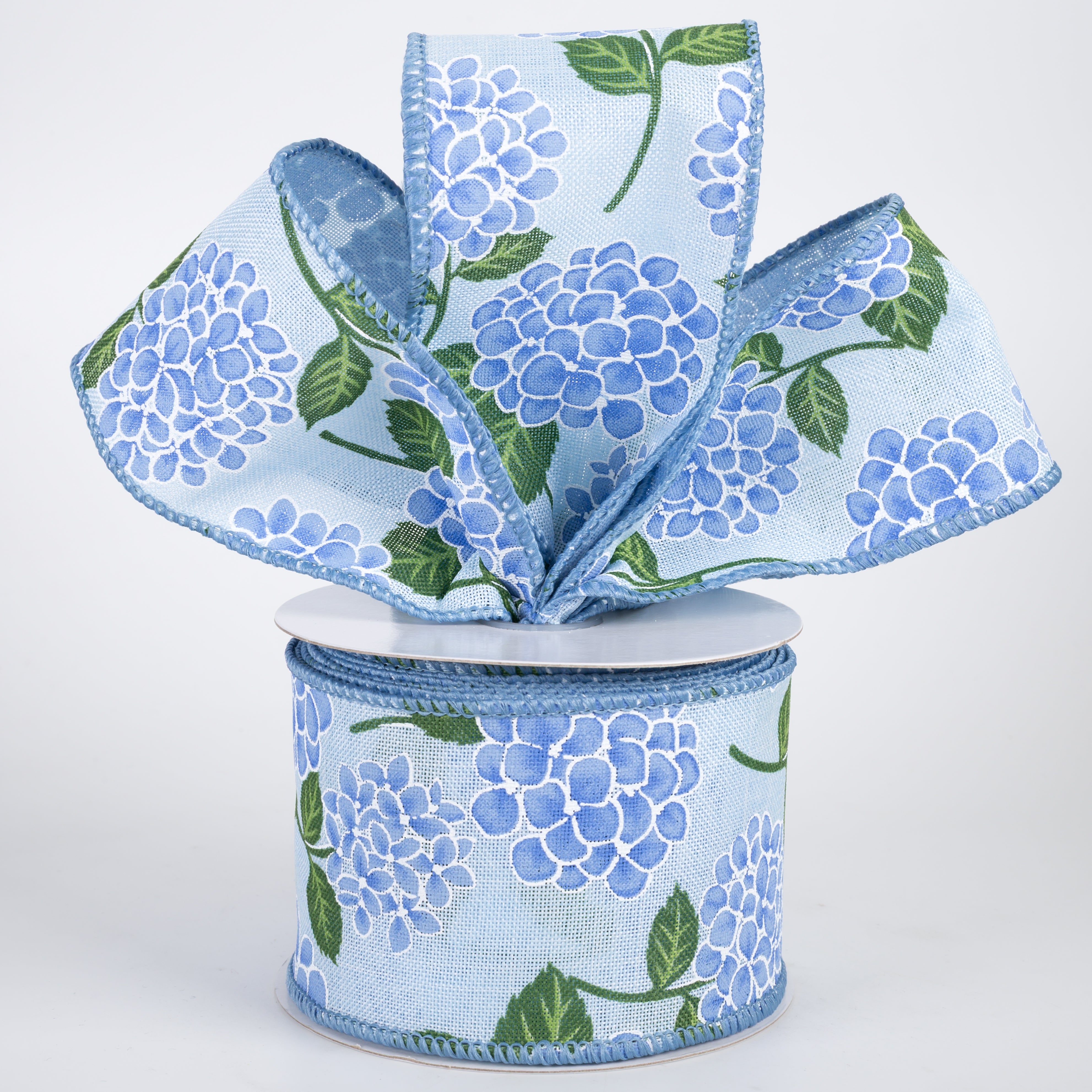 2.5" Linen Hydrangea Ribbon: Blue on Blue (10 Yards)