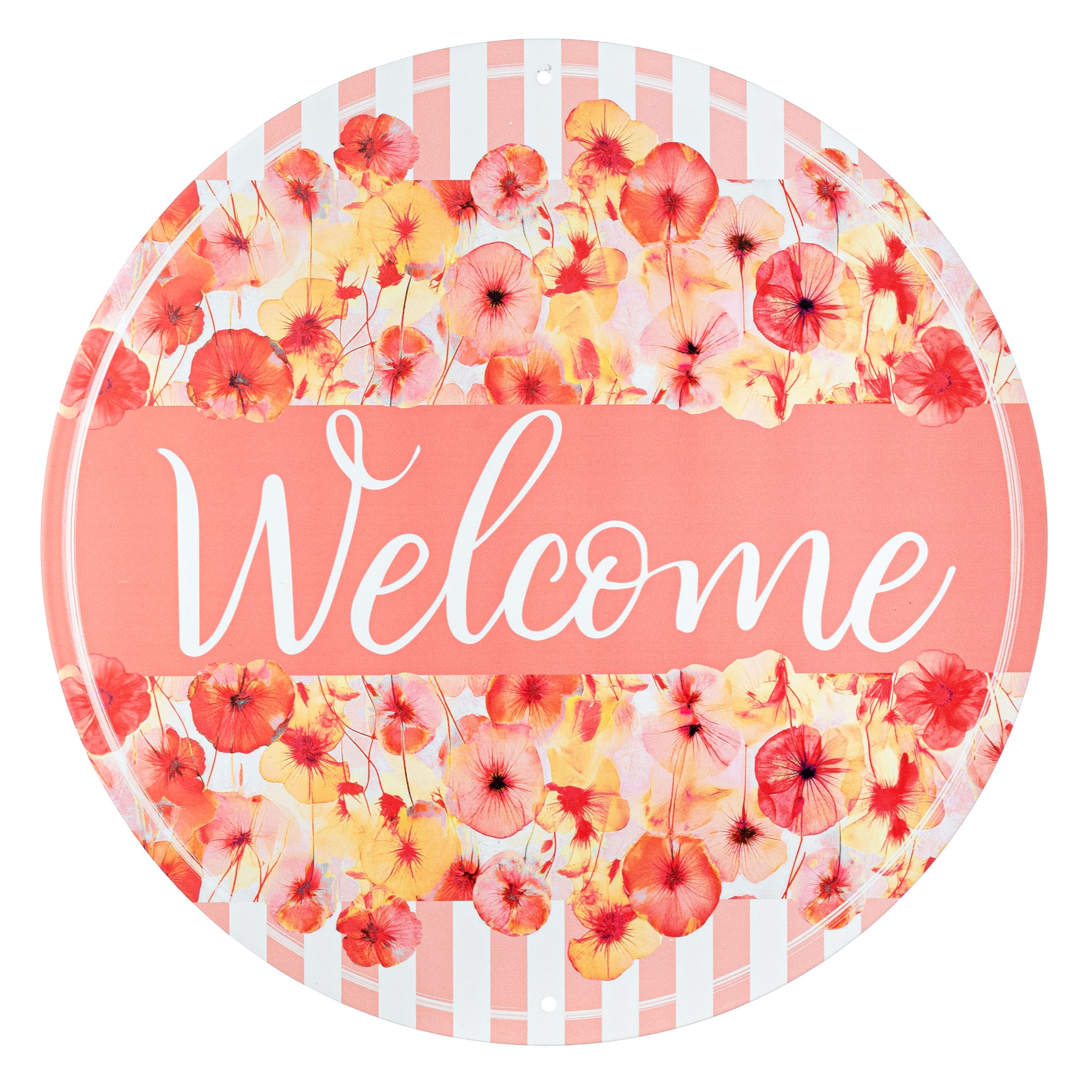 12" Round Metal Sign: Abstract X-Ray Poppy Flowers Welcome
