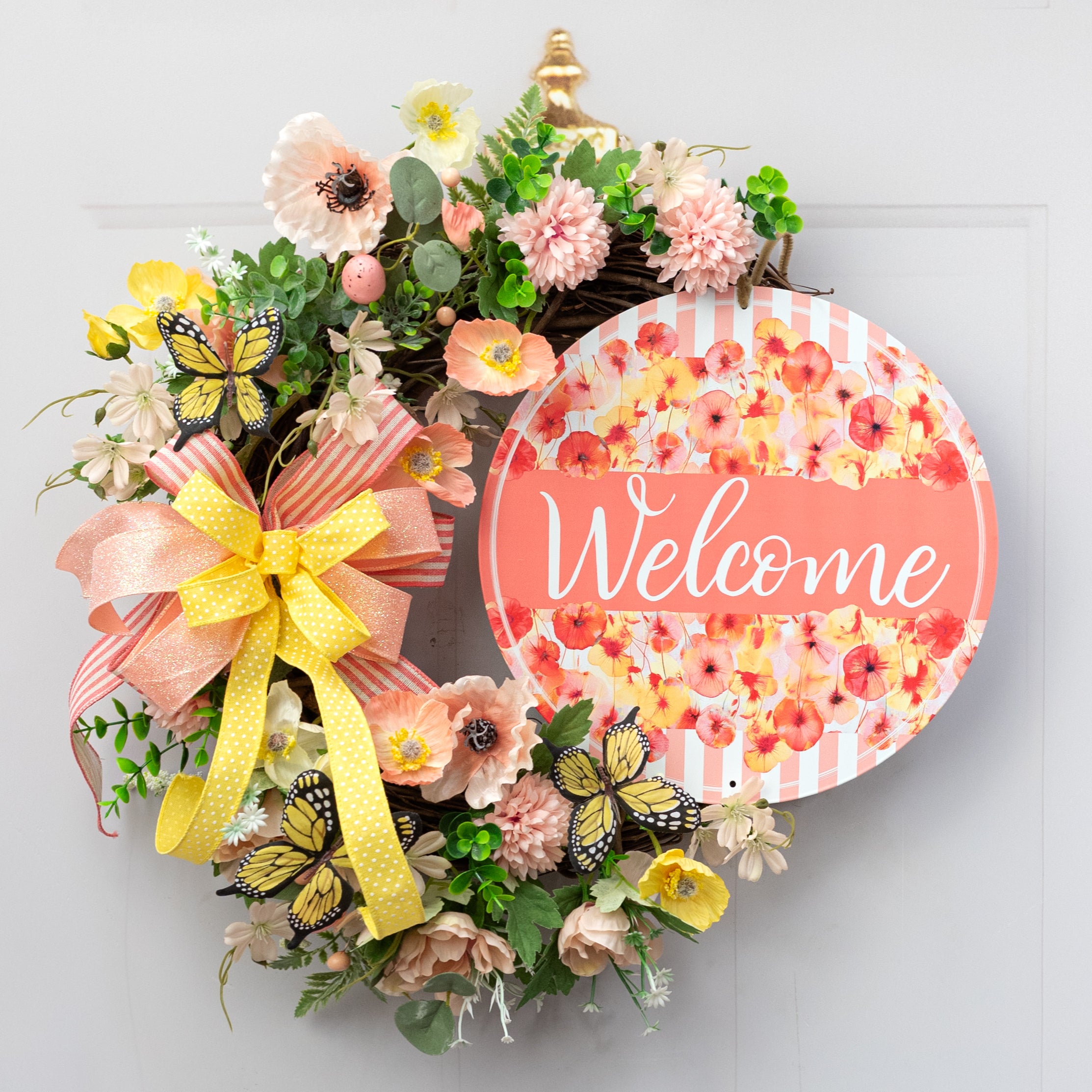 12" Round Metal Sign: Abstract X-Ray Poppy Flowers Welcome