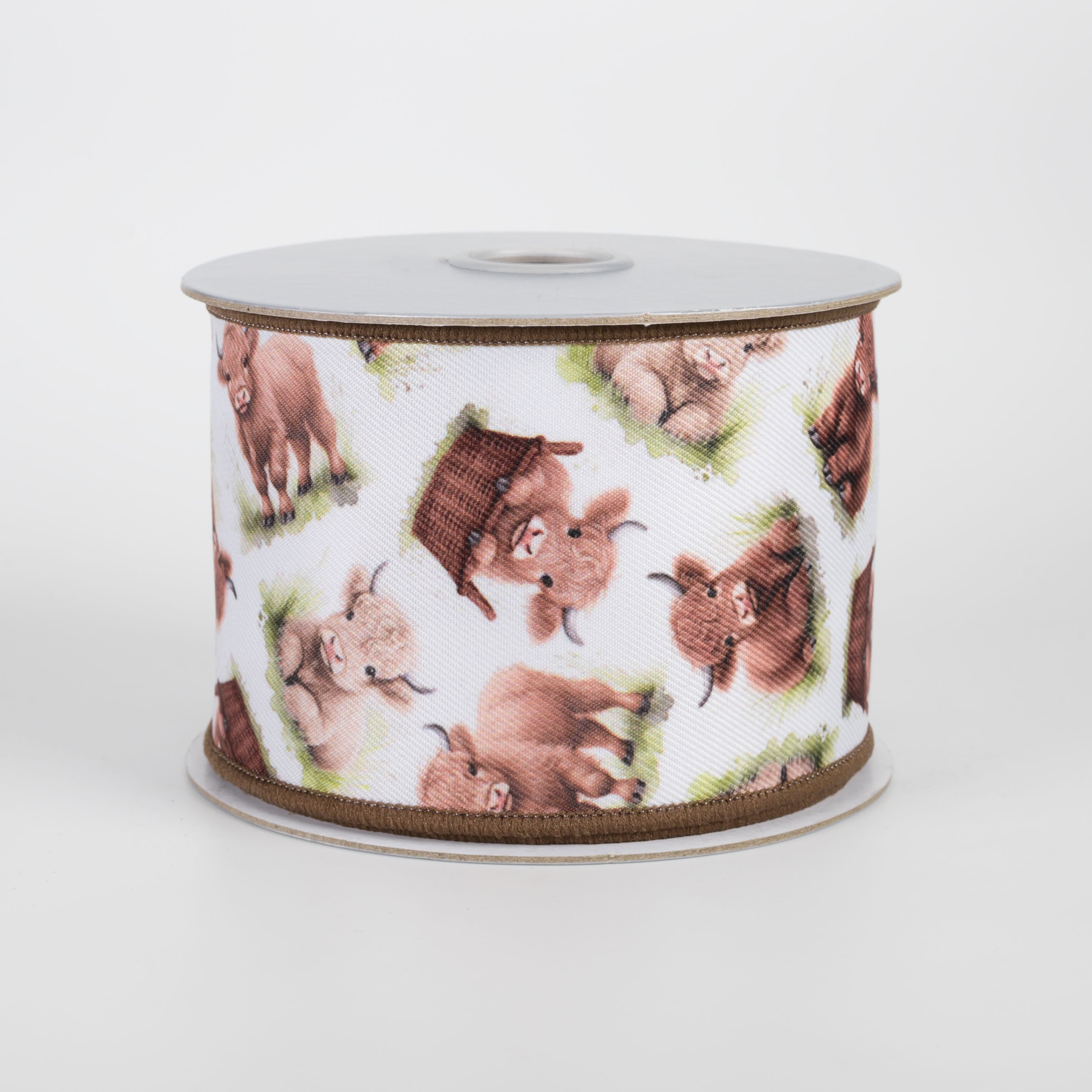 2.5" Brilliance Digital Print Highland Cows Ribbon: White (10 Yards)