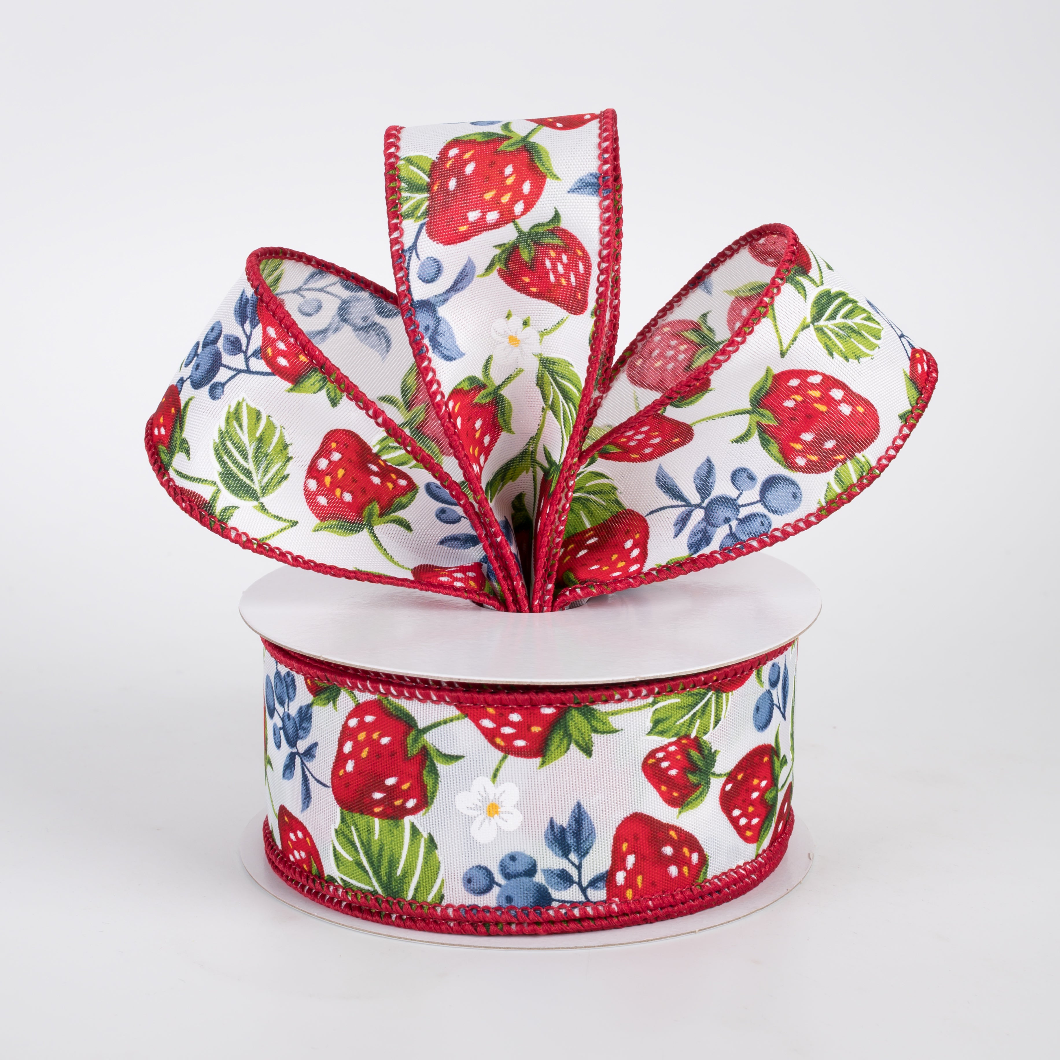 1.5" Satin Asher's Berries Ribbon: White (10 Yards)