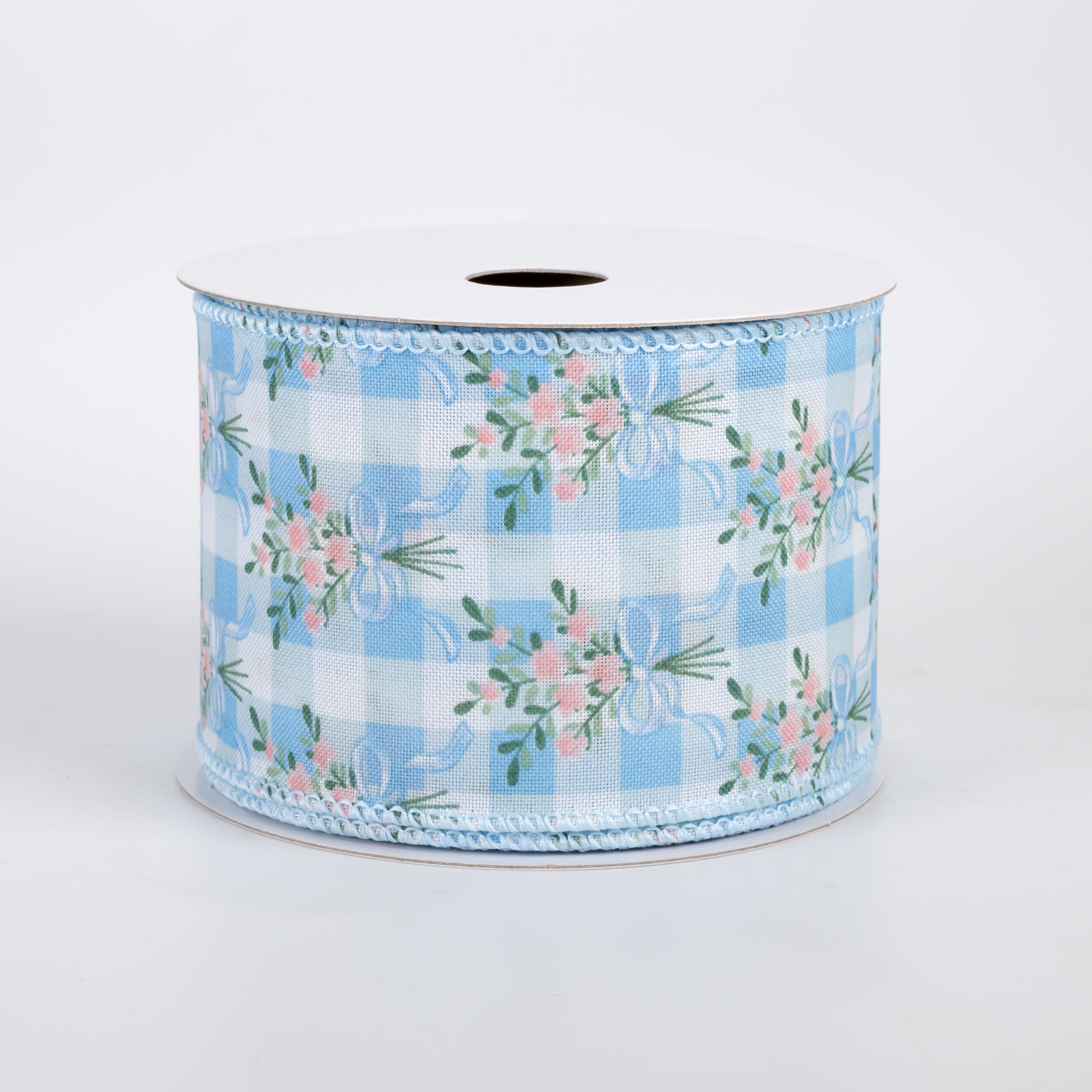 2.5" Satin Flower Bow Bouquet Ribbon: White & Blue (10 Yards)