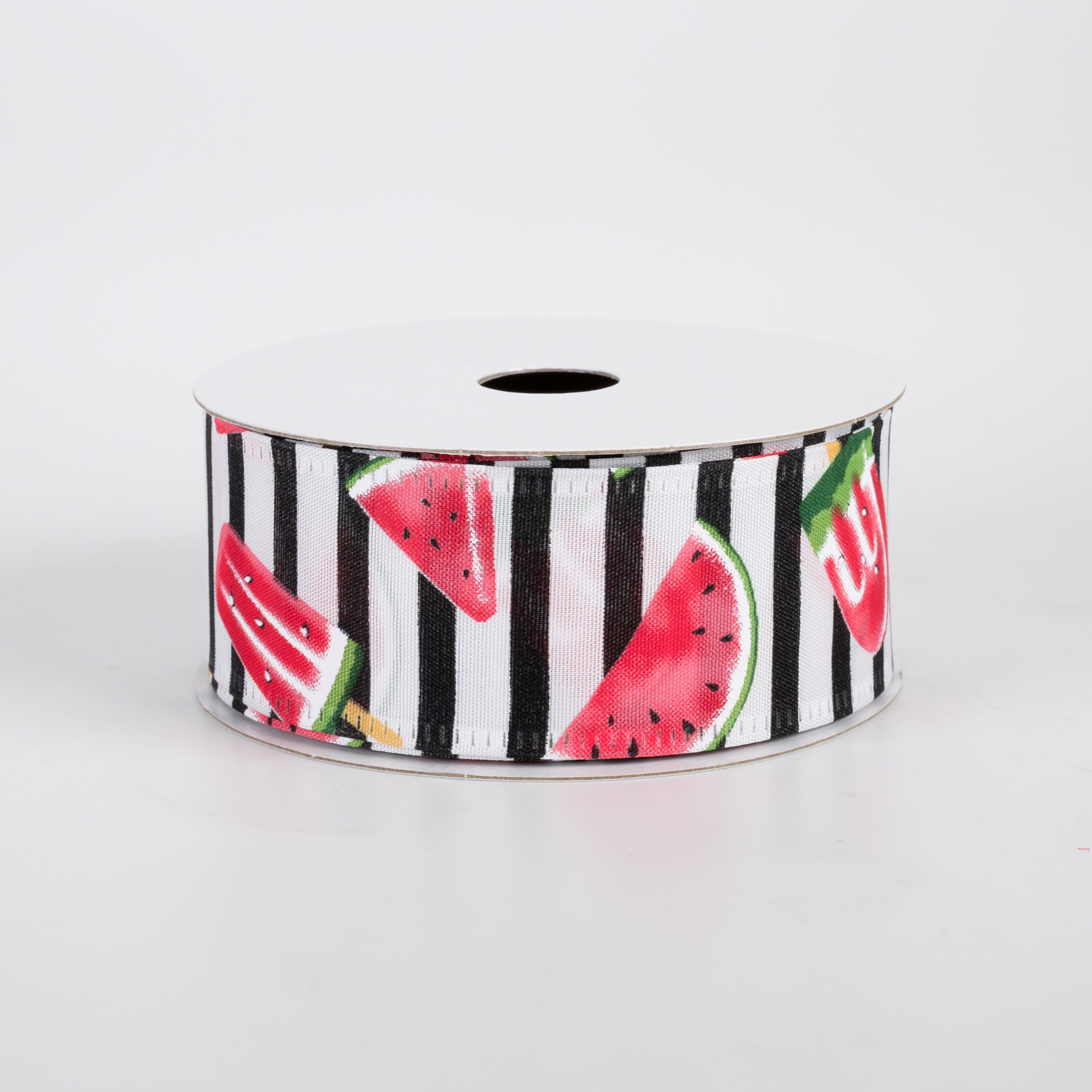 1.5" Watermelon Fruit & Popsicle Ribbon: Black & White Stripes (10 Yards)