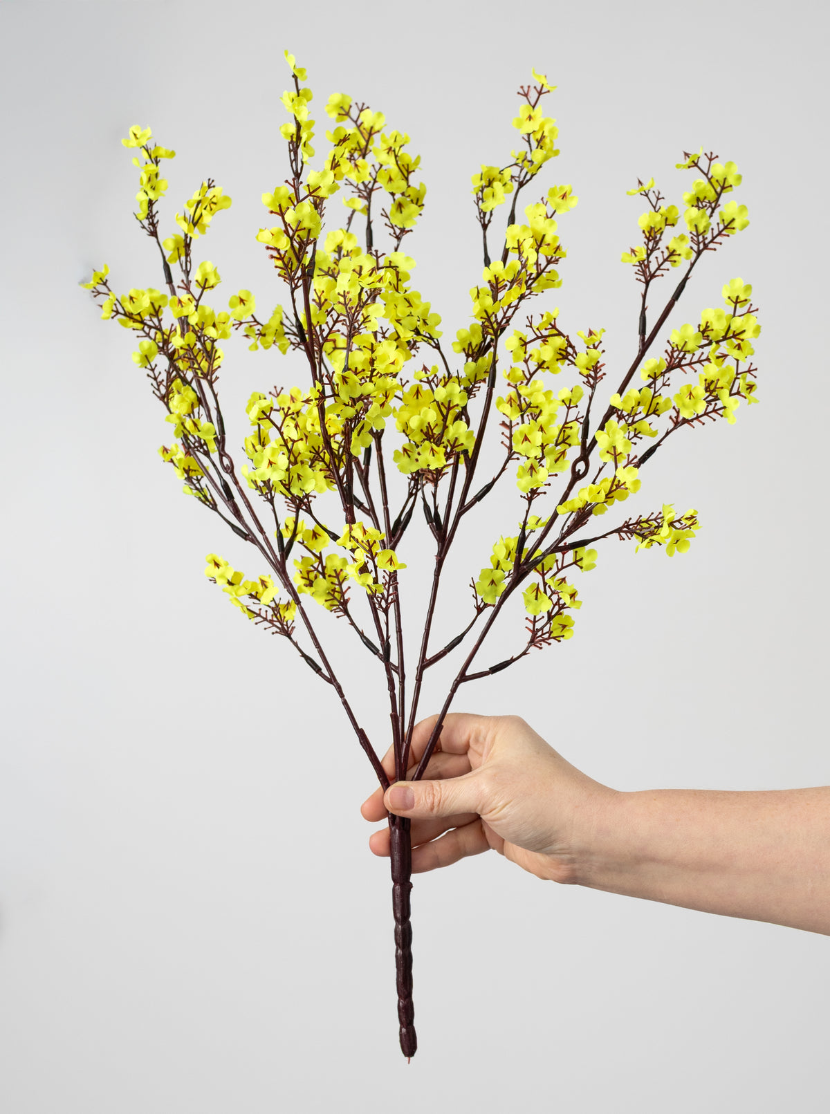 20" Artificial Plum Blossom Bush: Yellow (5 Stem)