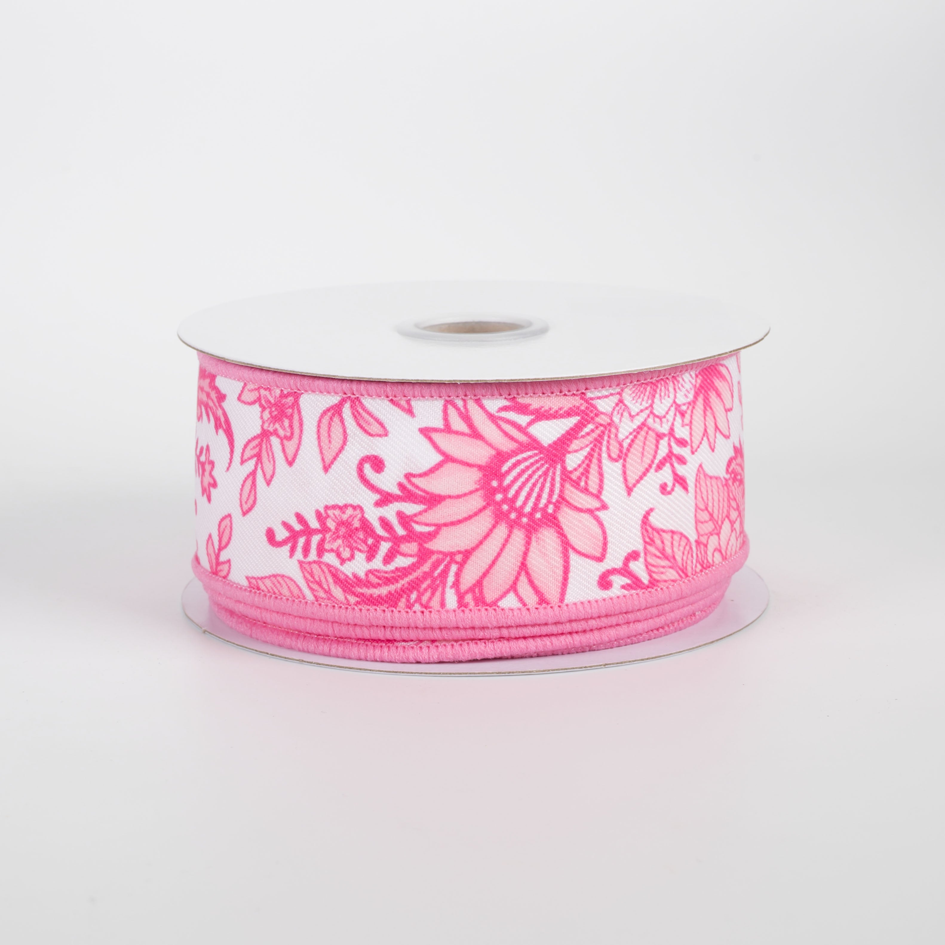 1.5" Chinoiserie Florals Ribbon: Pinks on White (10 Yards)