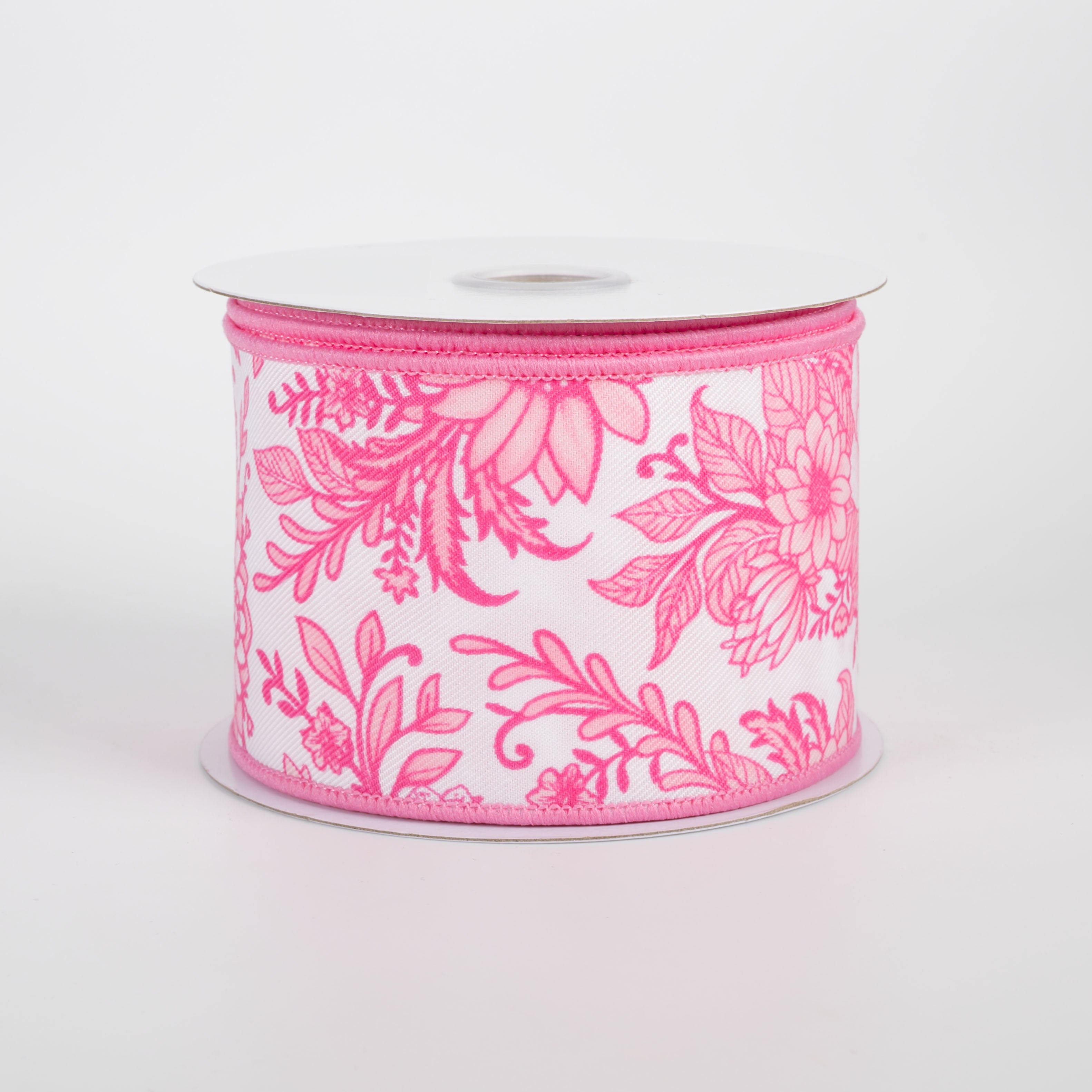 2.5" Chinoiserie Florals Ribbon: Pinks on White (10 Yards)