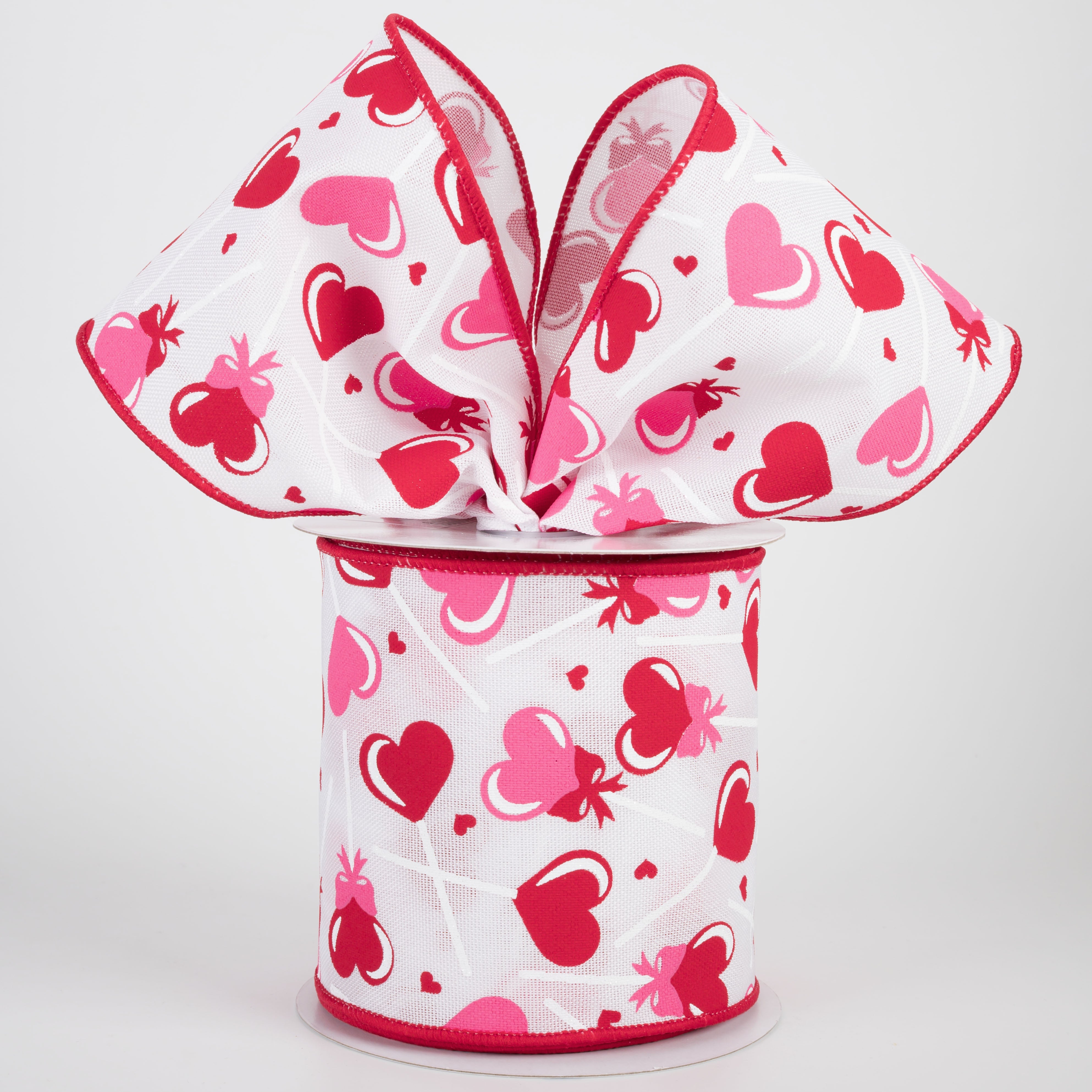 4" Heart Lollipops Candy Ribbon: Red & Pink (10 Yards)
