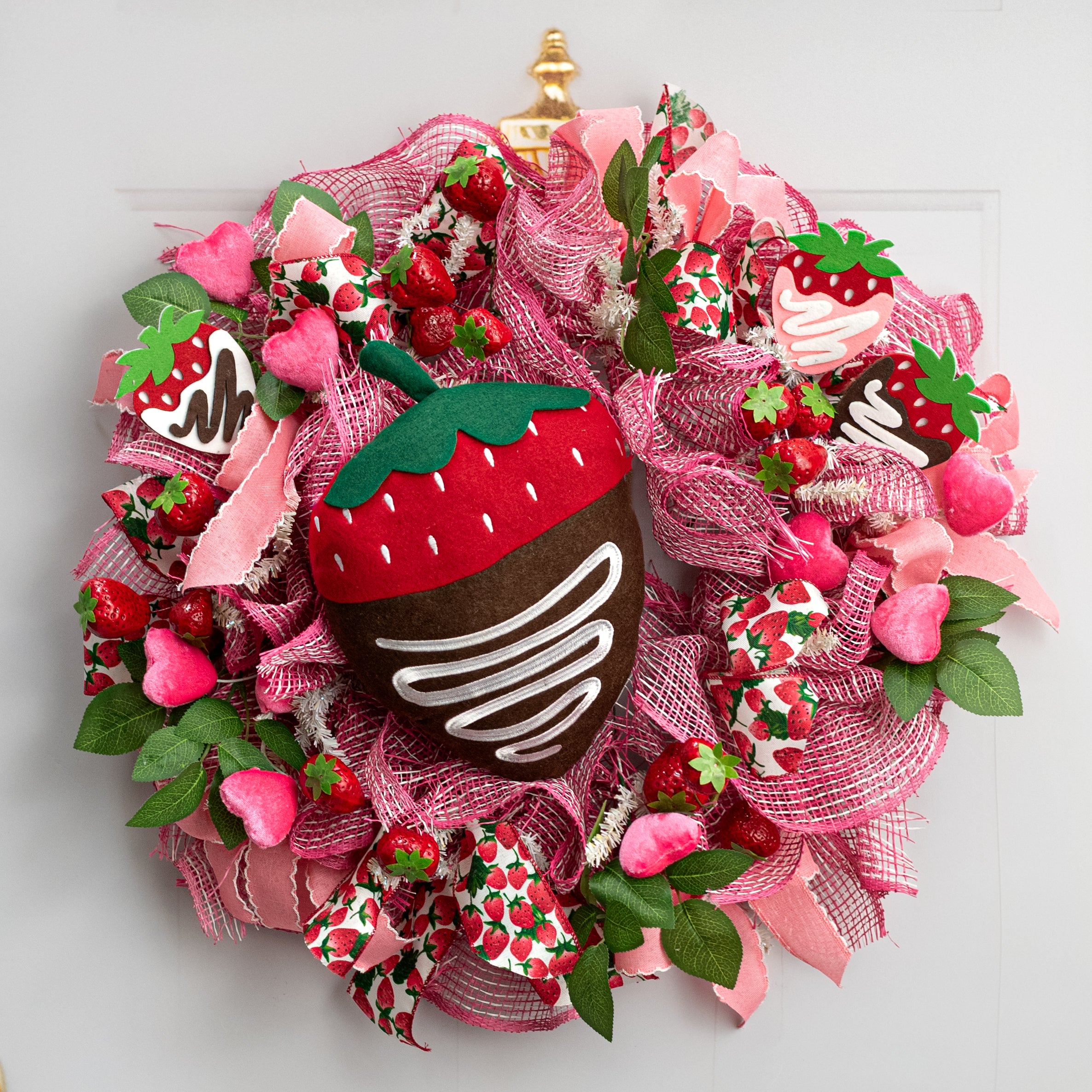 12" Plush Chocolate Covered Strawberry Wreath Accent