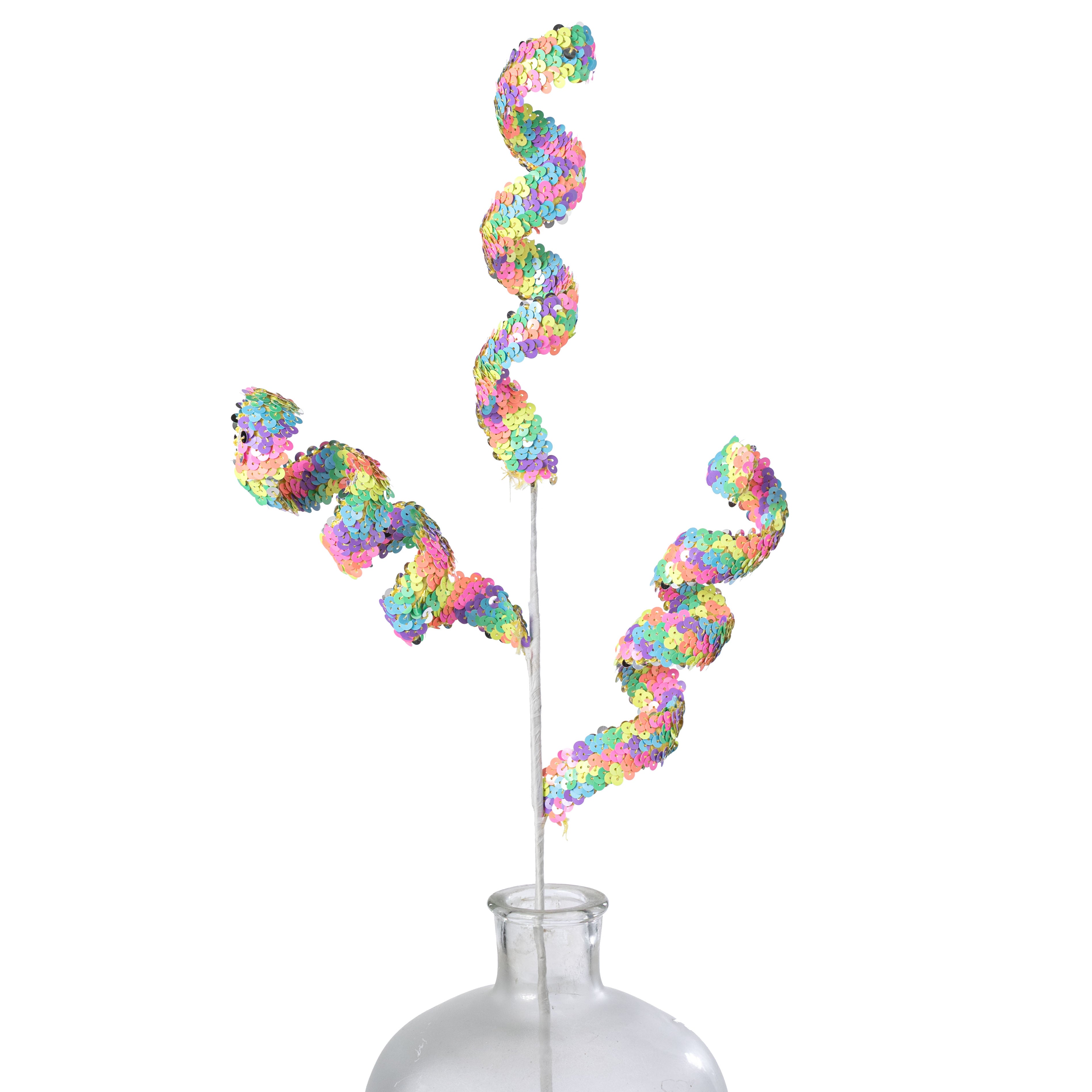29" Sequin Ribbon Curls Spray: Pastel Rainbow