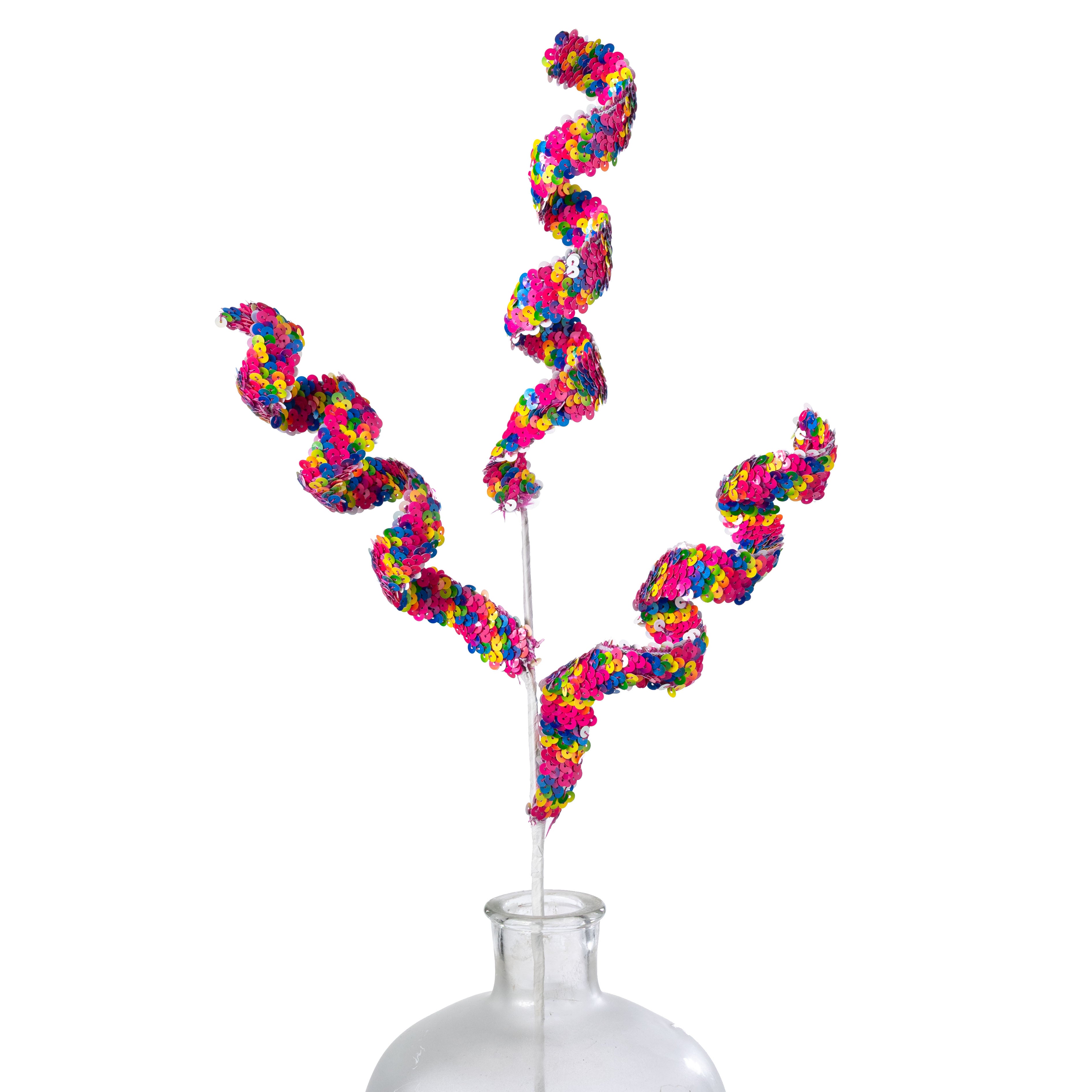 29" Sequin Ribbon Curls Spray: Bright Rainbow