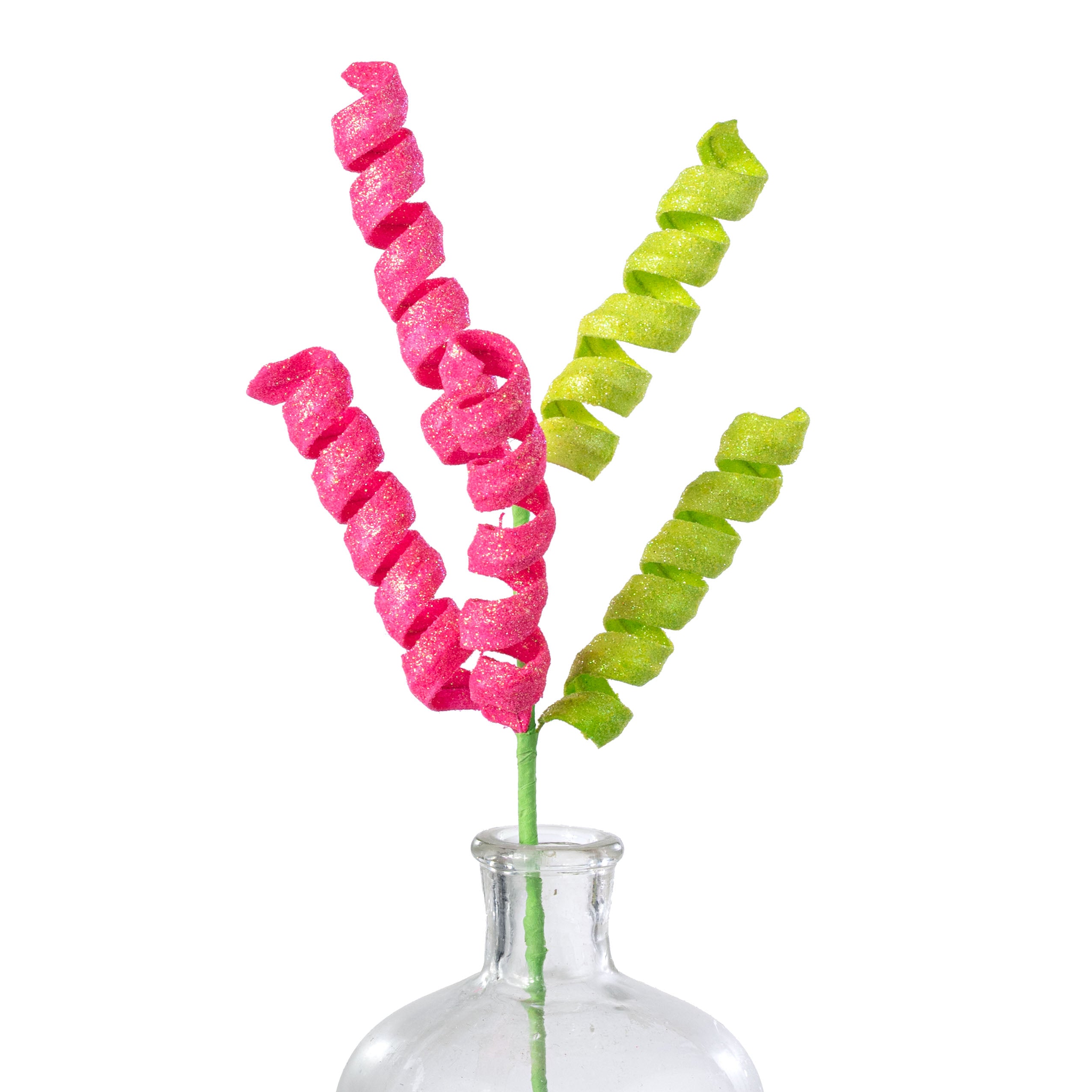 16" Frizzy Curly Pick: Green & Pink Mix
