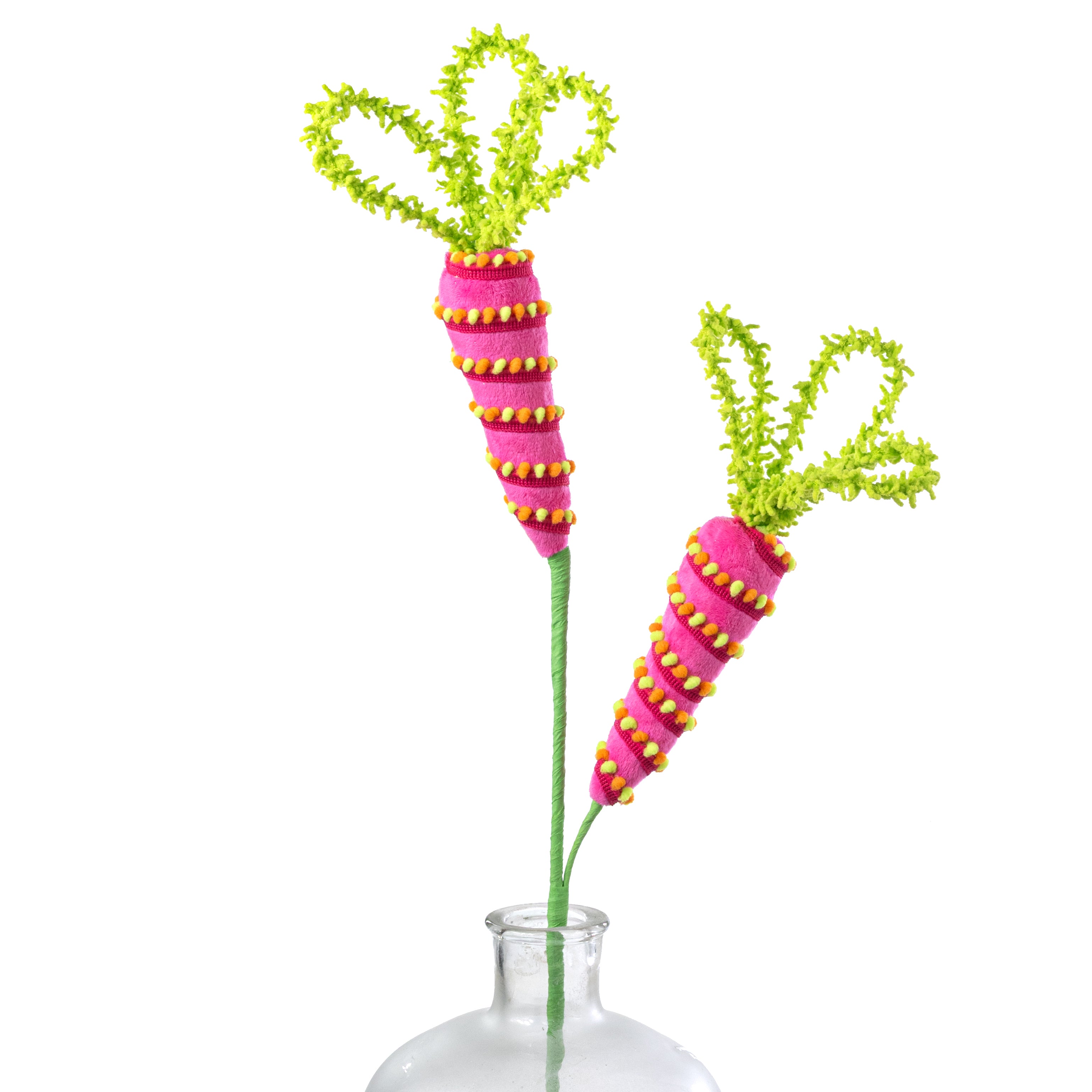 28" Pom Pom Stripe Carrots Spray: Hot Pink & Green