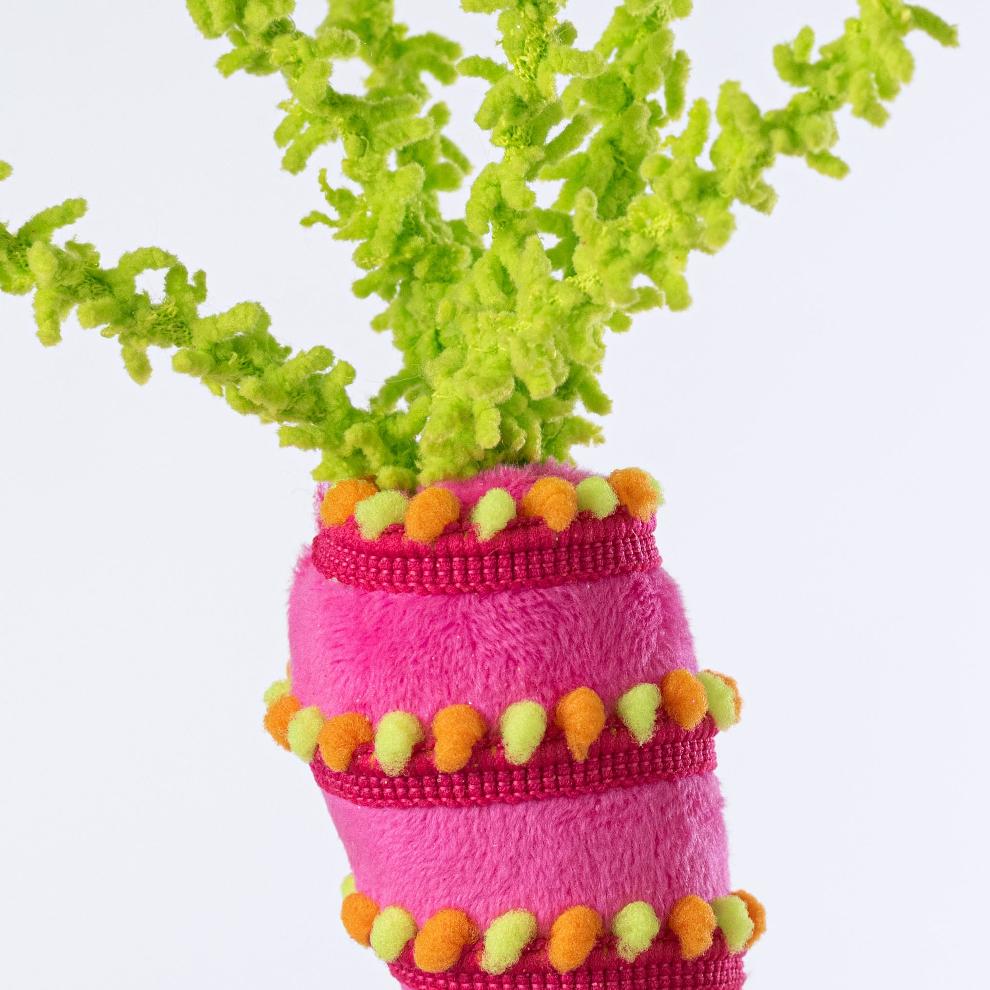 28" Pom Pom Stripe Carrots Spray: Hot Pink & Green