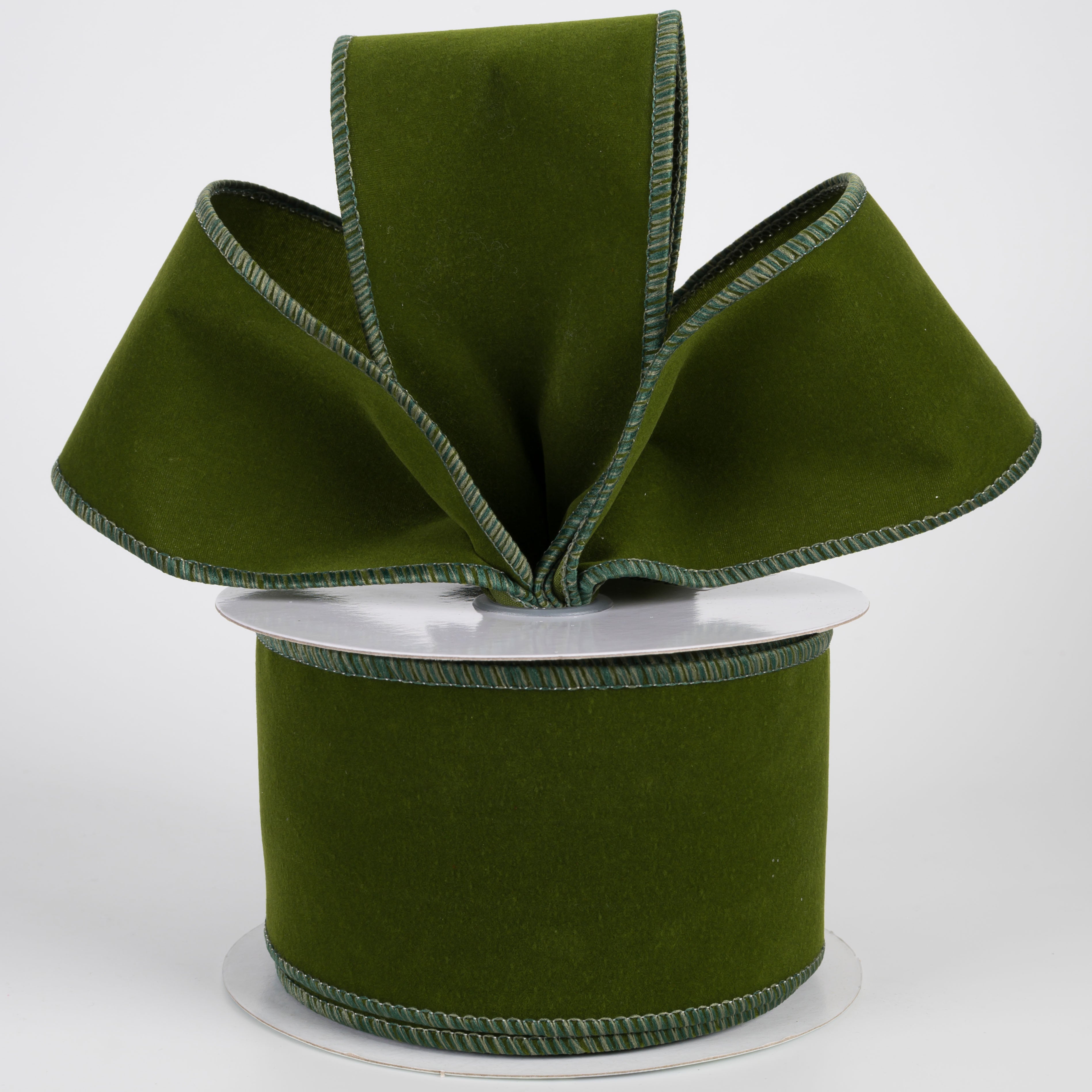 2.5" Wired Velvet Ribbon: Dark Moss Green (10 Yards)