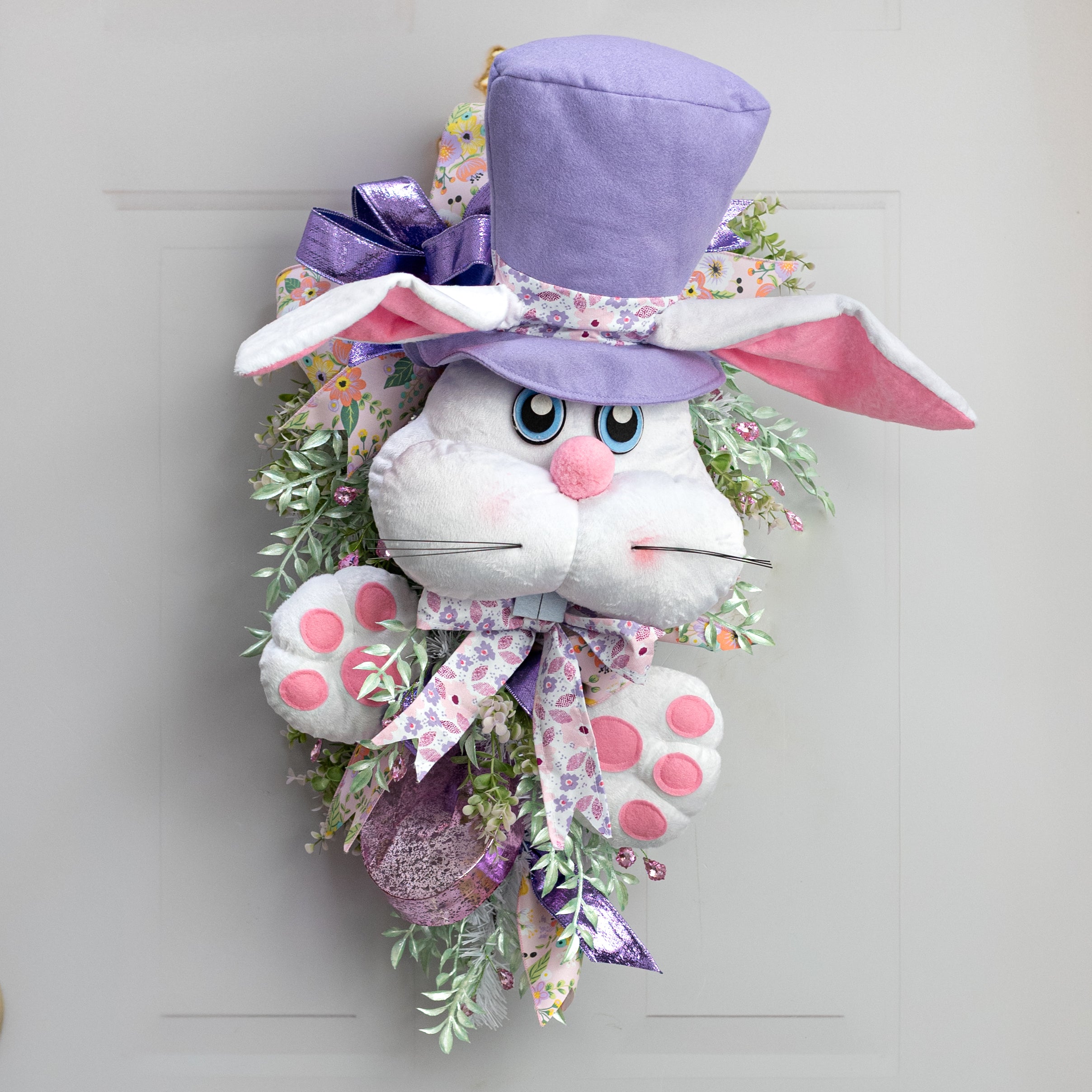 Plush Bunny with Hat & Paws Wreath Decor Kit: Lavender & Pink (3 Pieces)