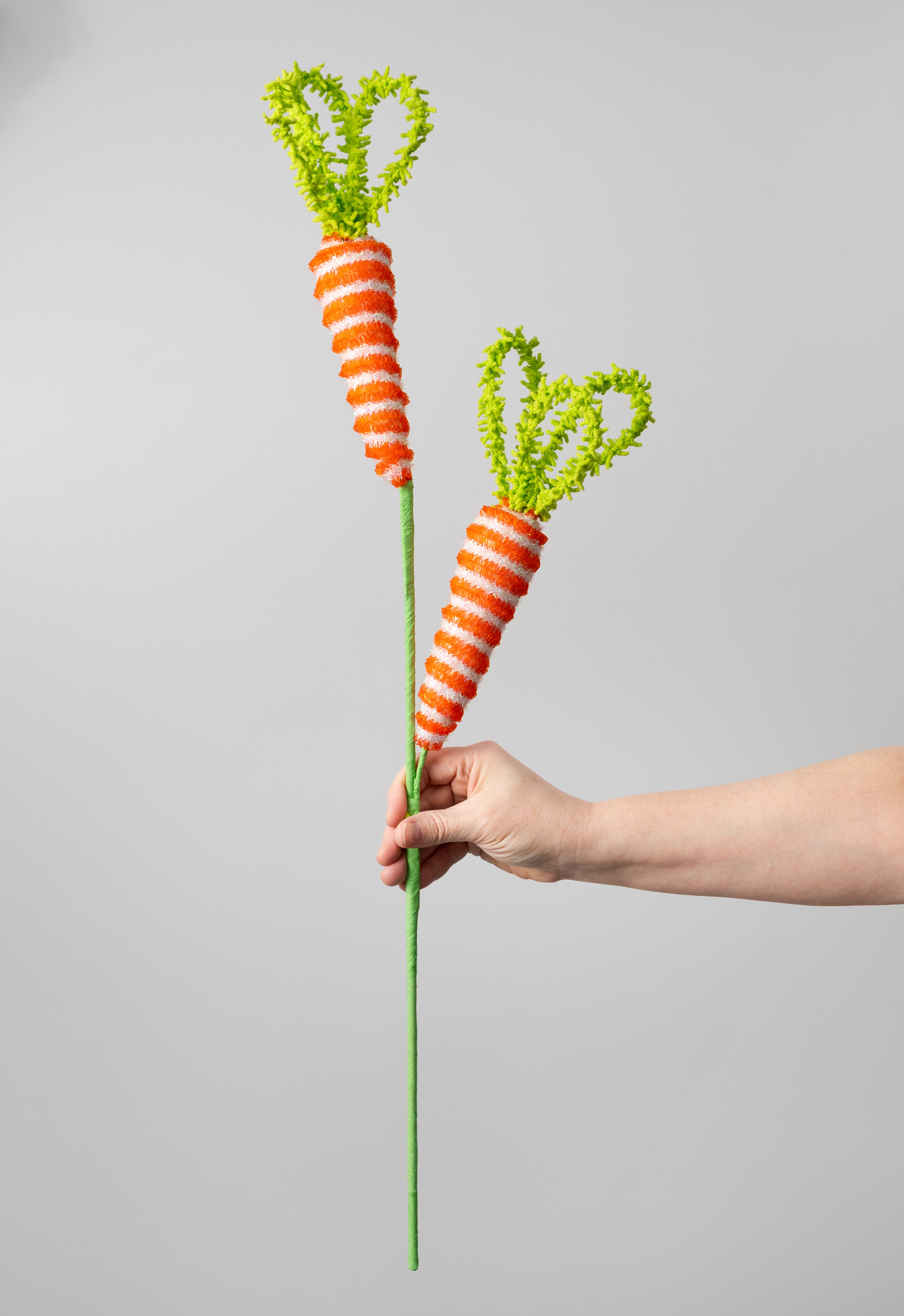 29" Tinsel Fuzzy Top Striped Carrots Spray: Orange & Green