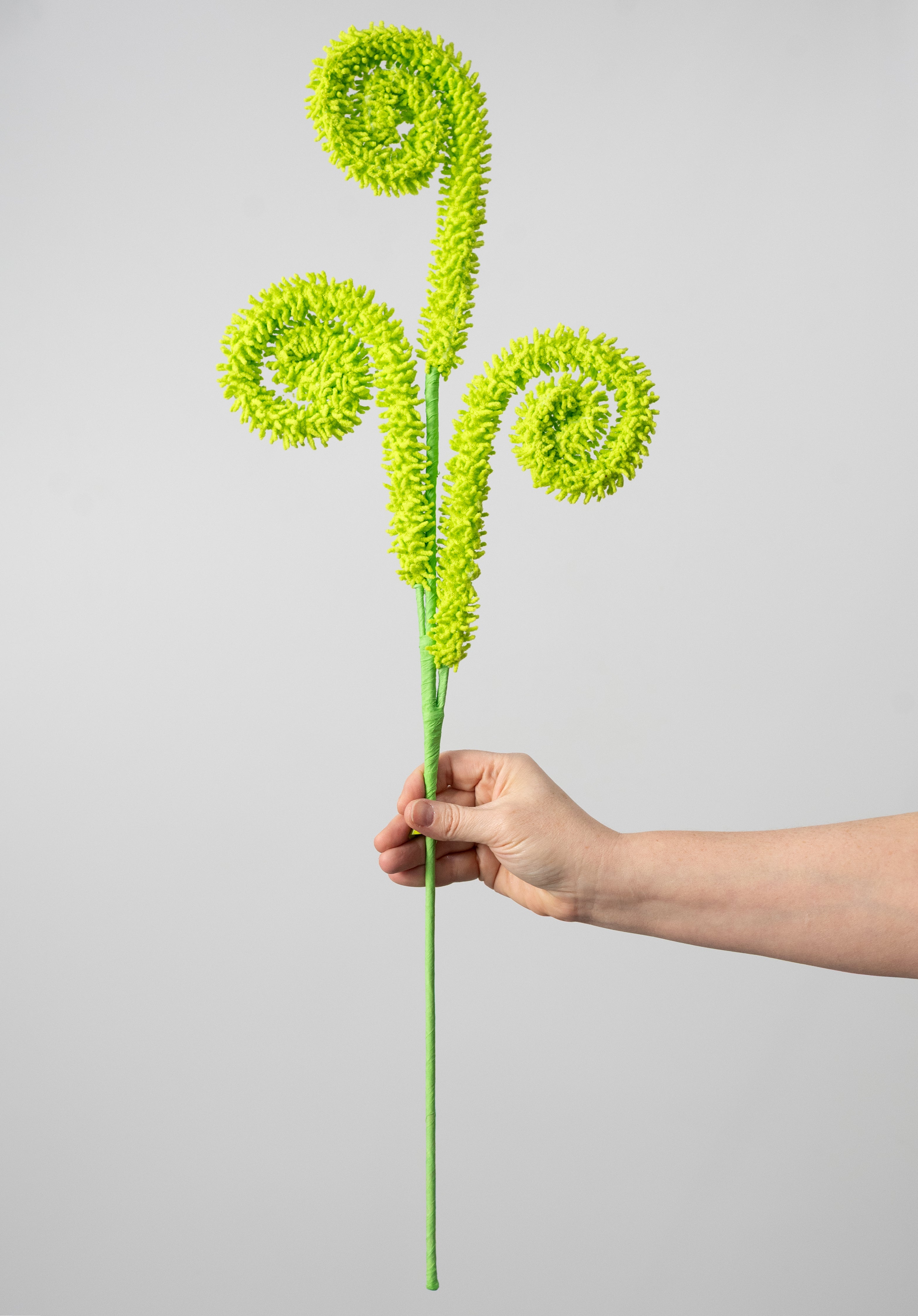 28" Fuzzy Spiral Curly Spray: Bright Lime Green