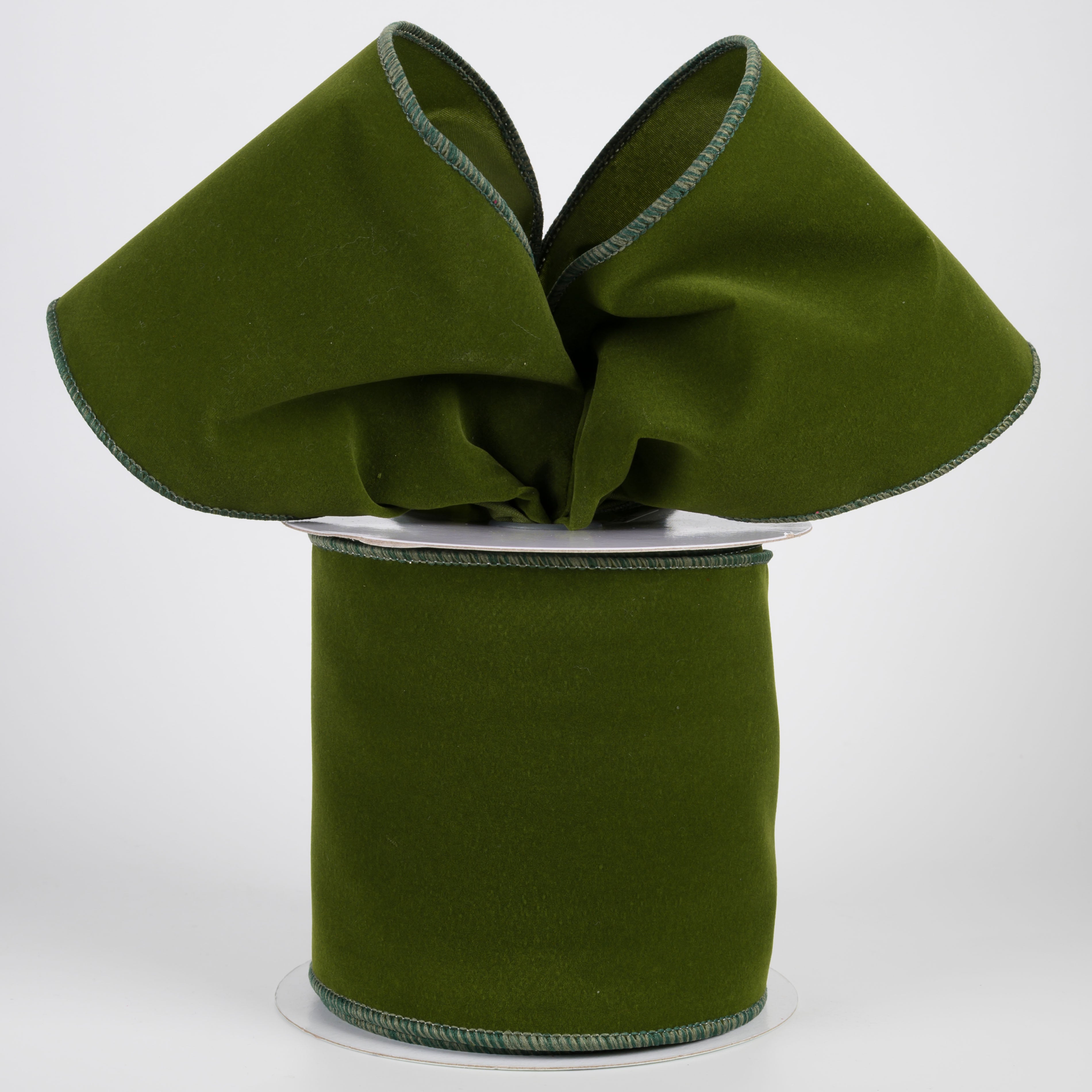 4" Wired Velvet Ribbon: Dark Moss Green (10 Yards)