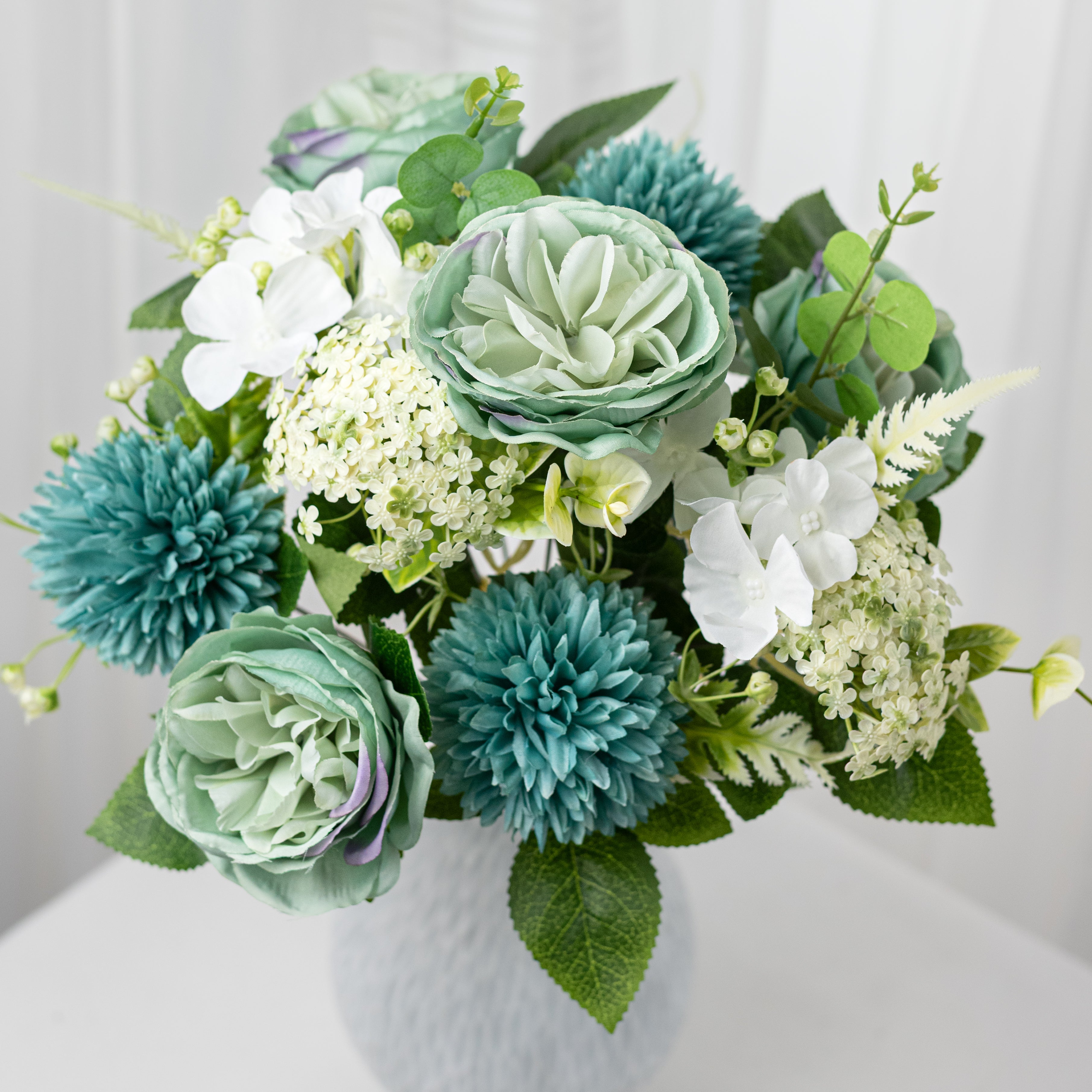 18" Austin Rose & Mum Bush: Turquoise (11 Stem)