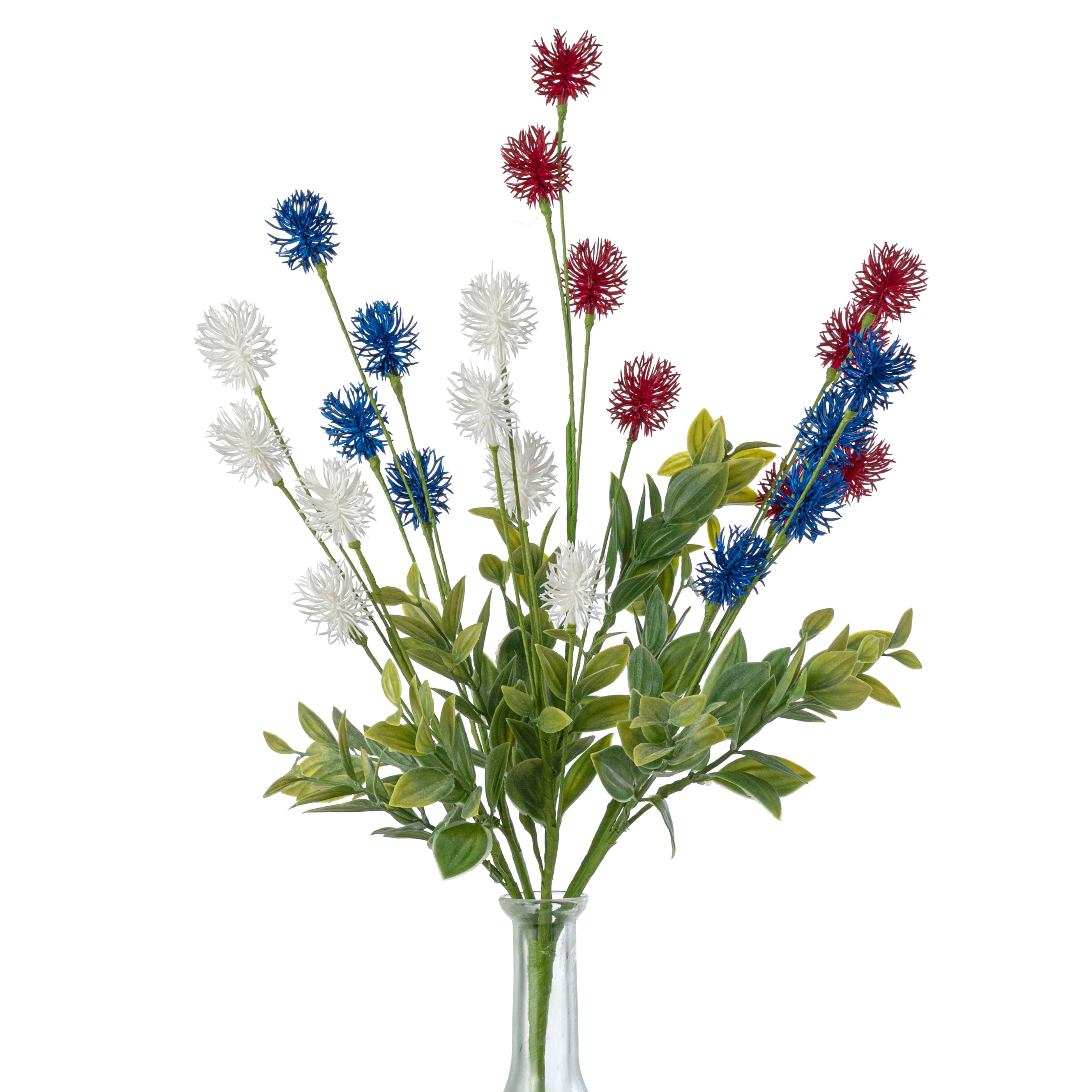 19" Pom Pom Flower Bush: Red, White & Blue