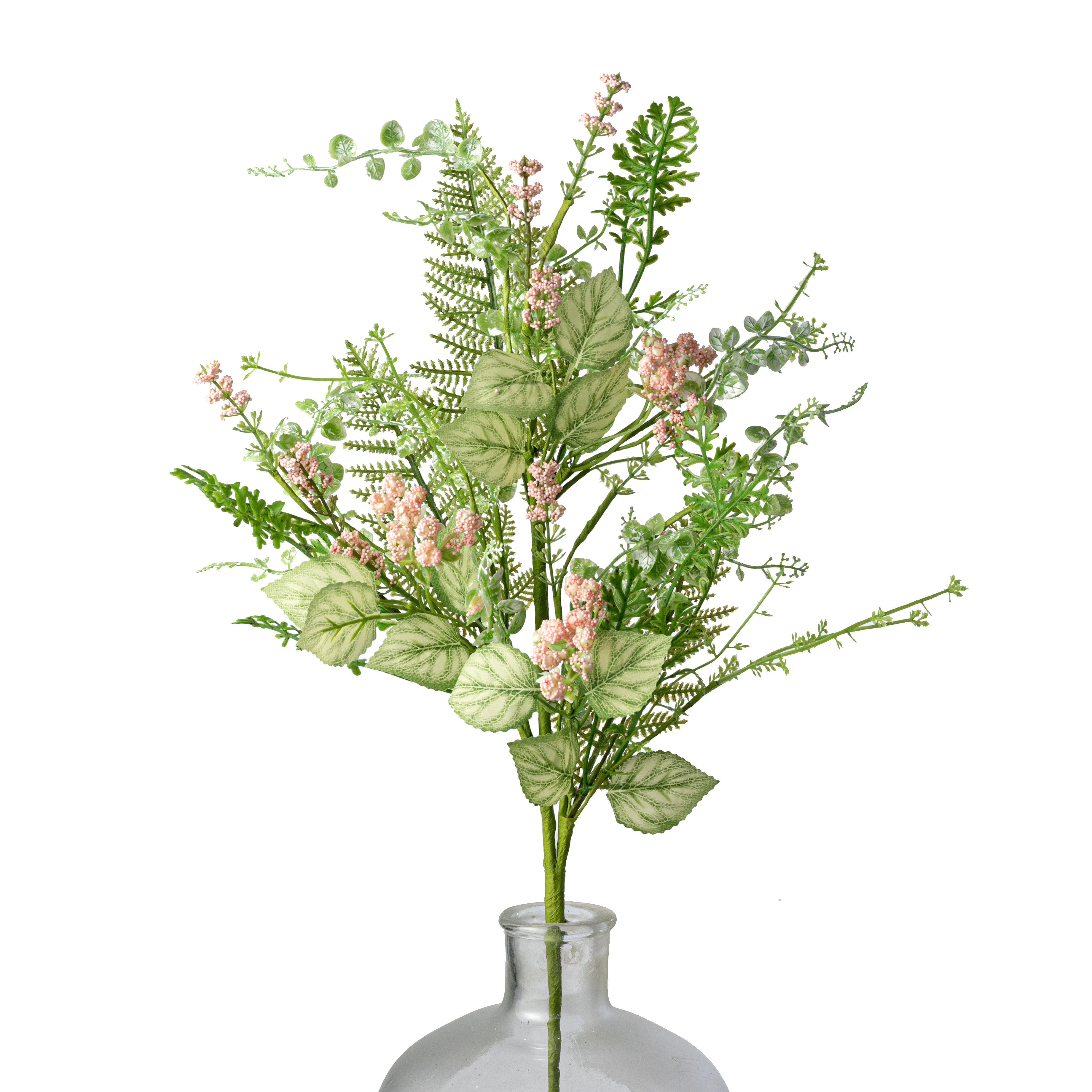 28" Mixed Ferns & Leaves Spray: Pink