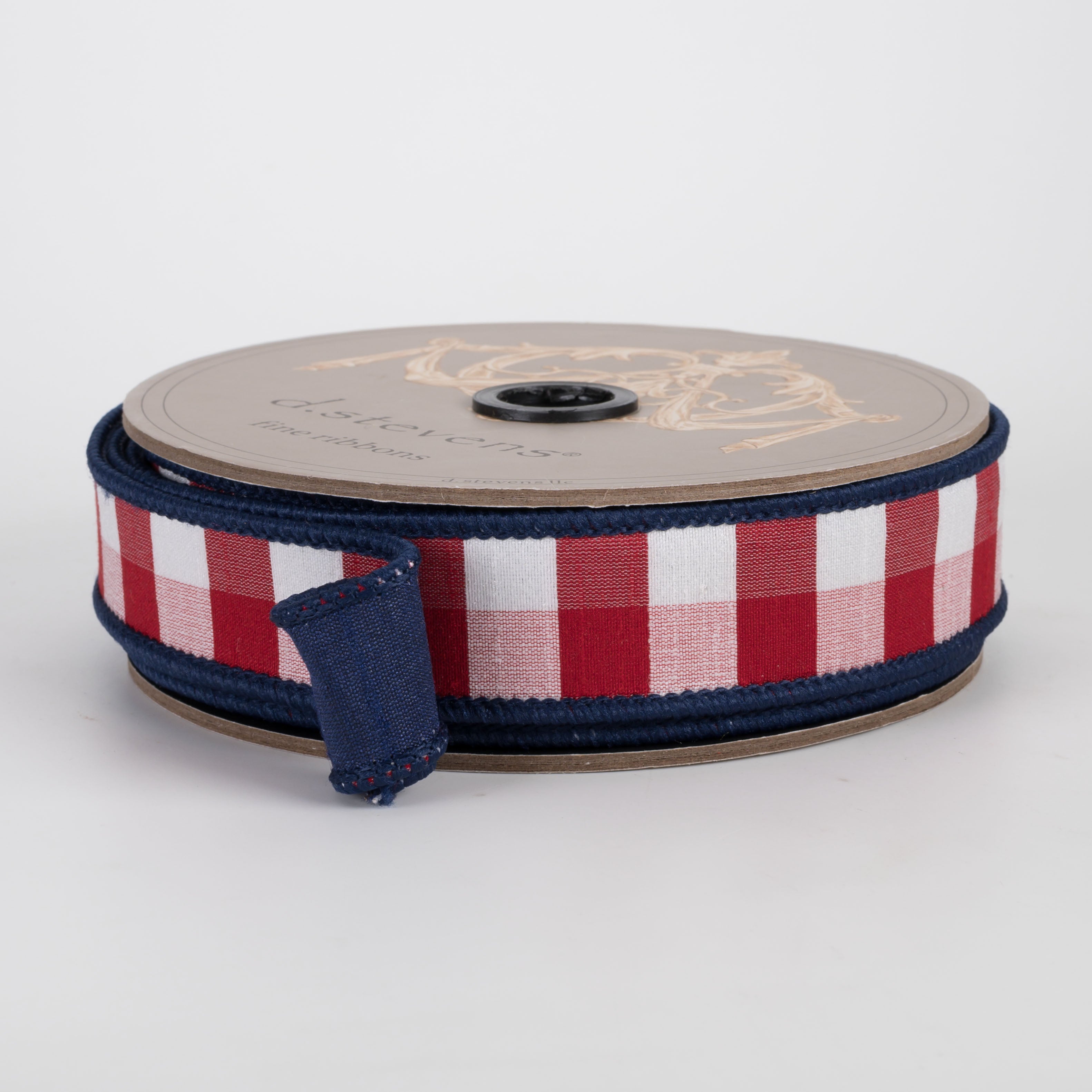[D Stevens] 1" Faux Dupioni Check Ribbon: Red, White & Navy Blue (10 Yards)