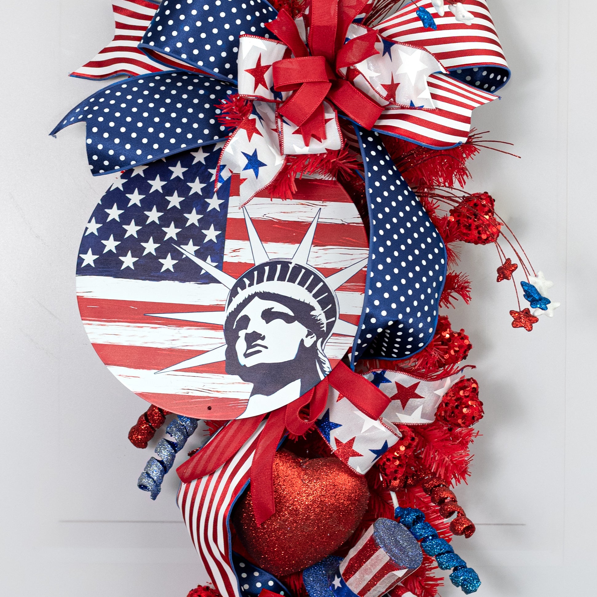 12" Round Metal Sign: Abstract Statue of Liberty Flag