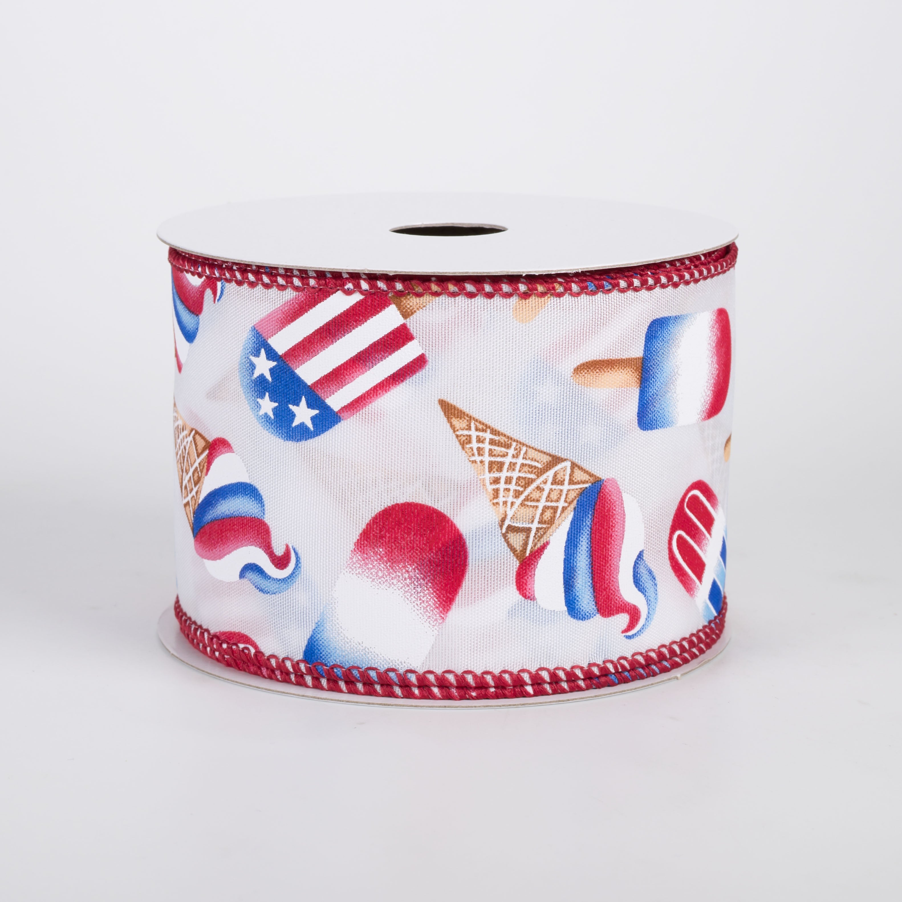 2.5" Patriotic Popsicles & Ice Cream Ribbon: White (10 Yards)