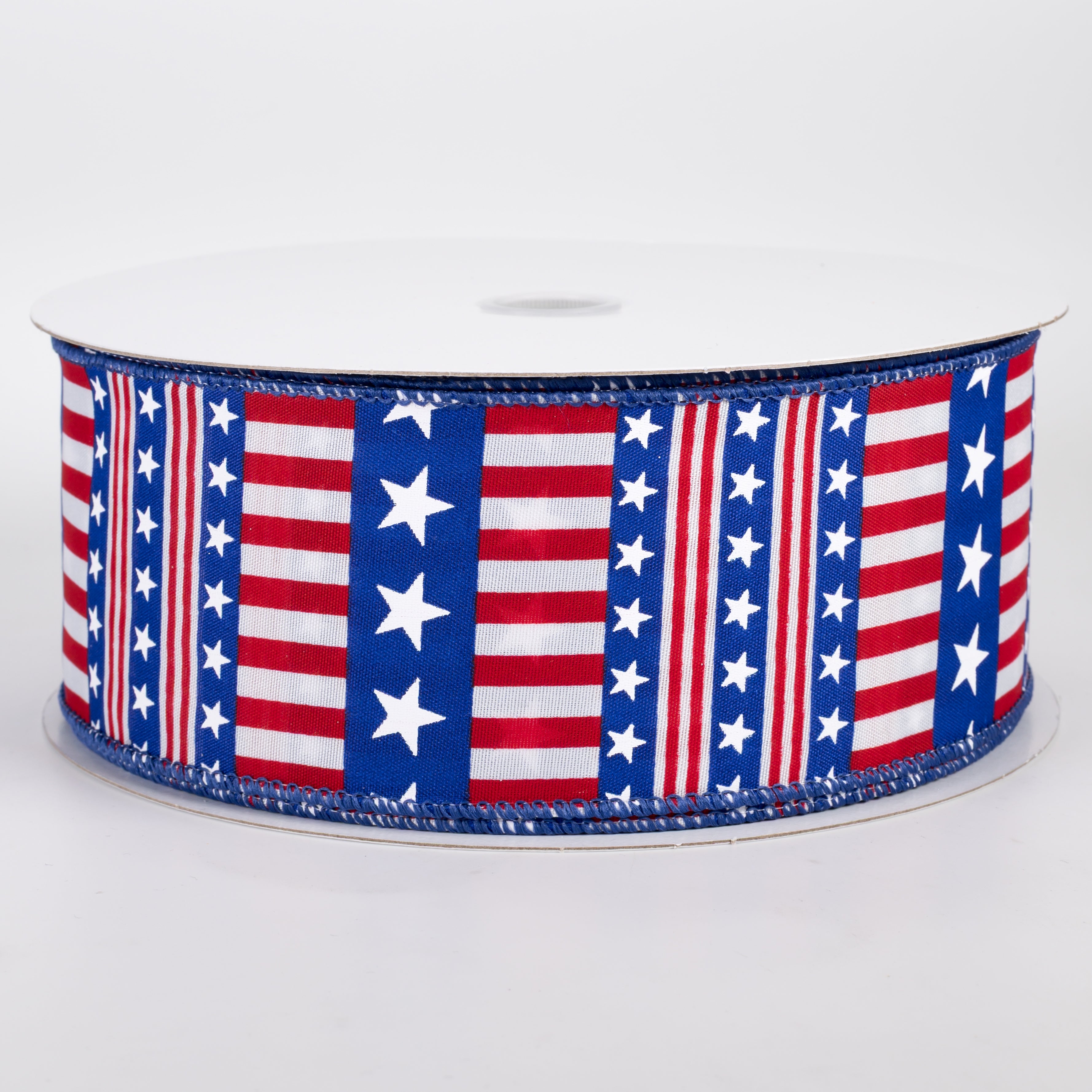 2.5" Satin American Dream Stars & Stripes Ribbon: Red, White & Royal (50 Yards)