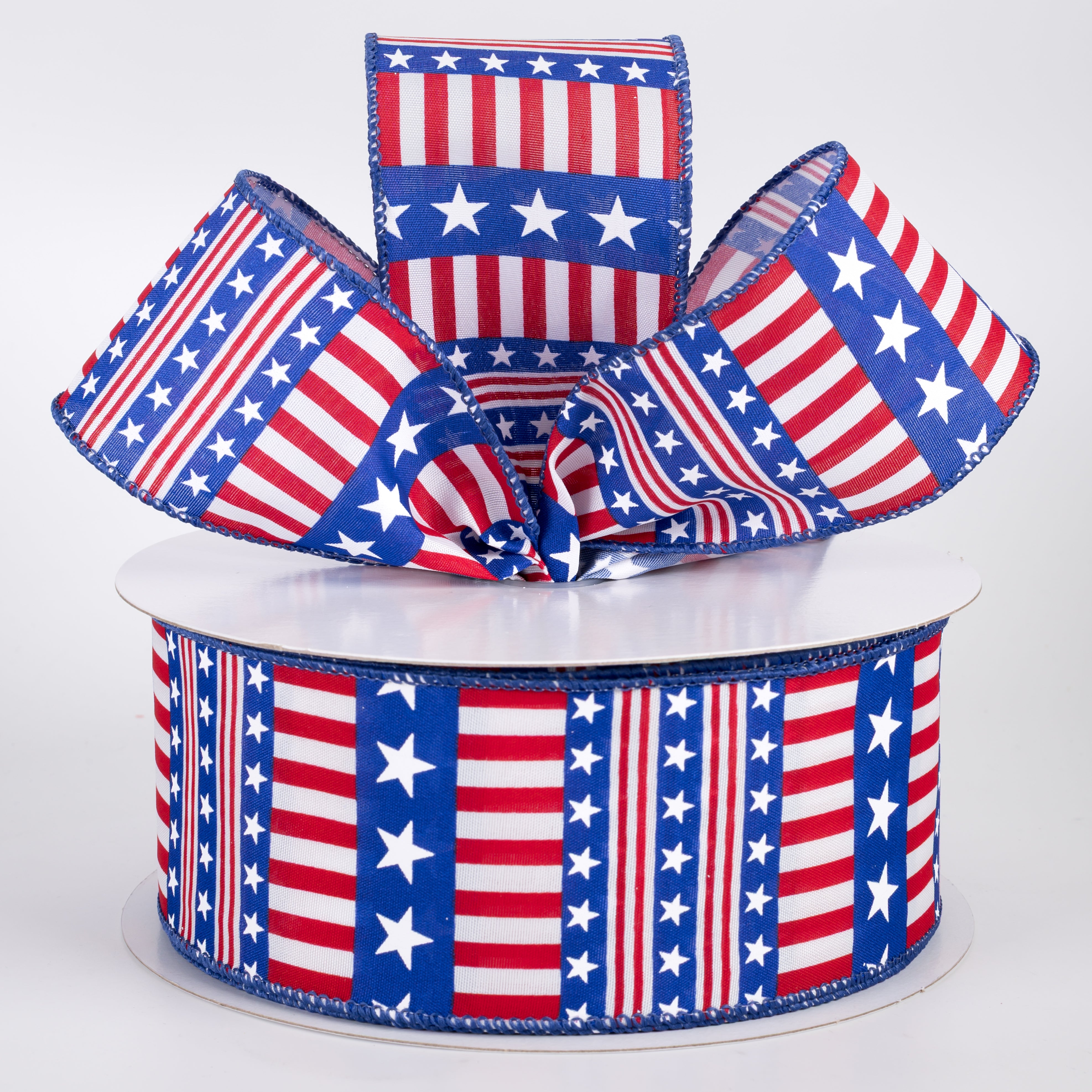 2.5" Satin American Dream Stars & Stripes Ribbon: Red, White & Royal (50 Yards)