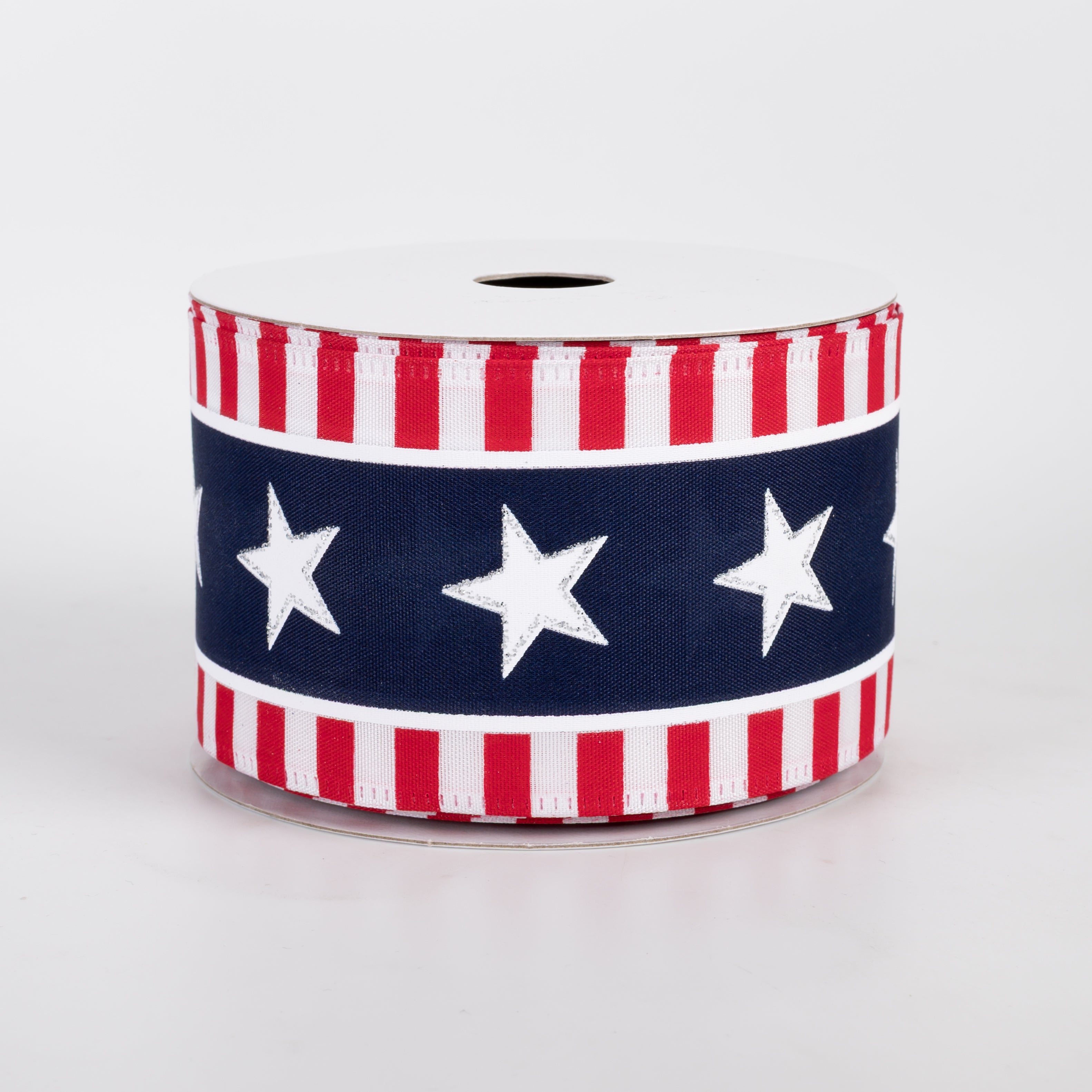 2.5" Striped Edge Stars & Stipes Ribbon: Navy, Red & White (10 Yards)