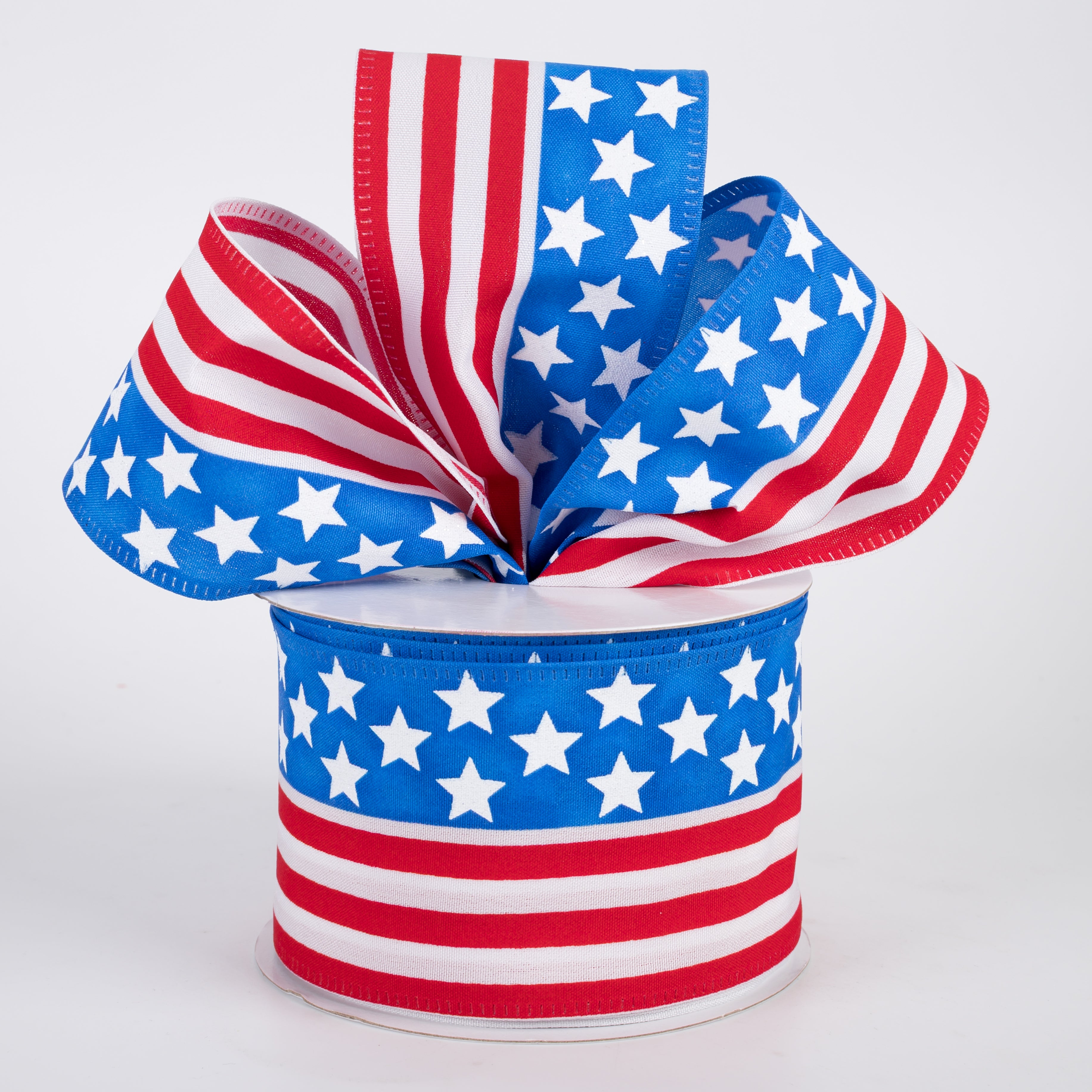 2.5" Flag Stripes Ribbon: Royal, Red & White (10 Yards)