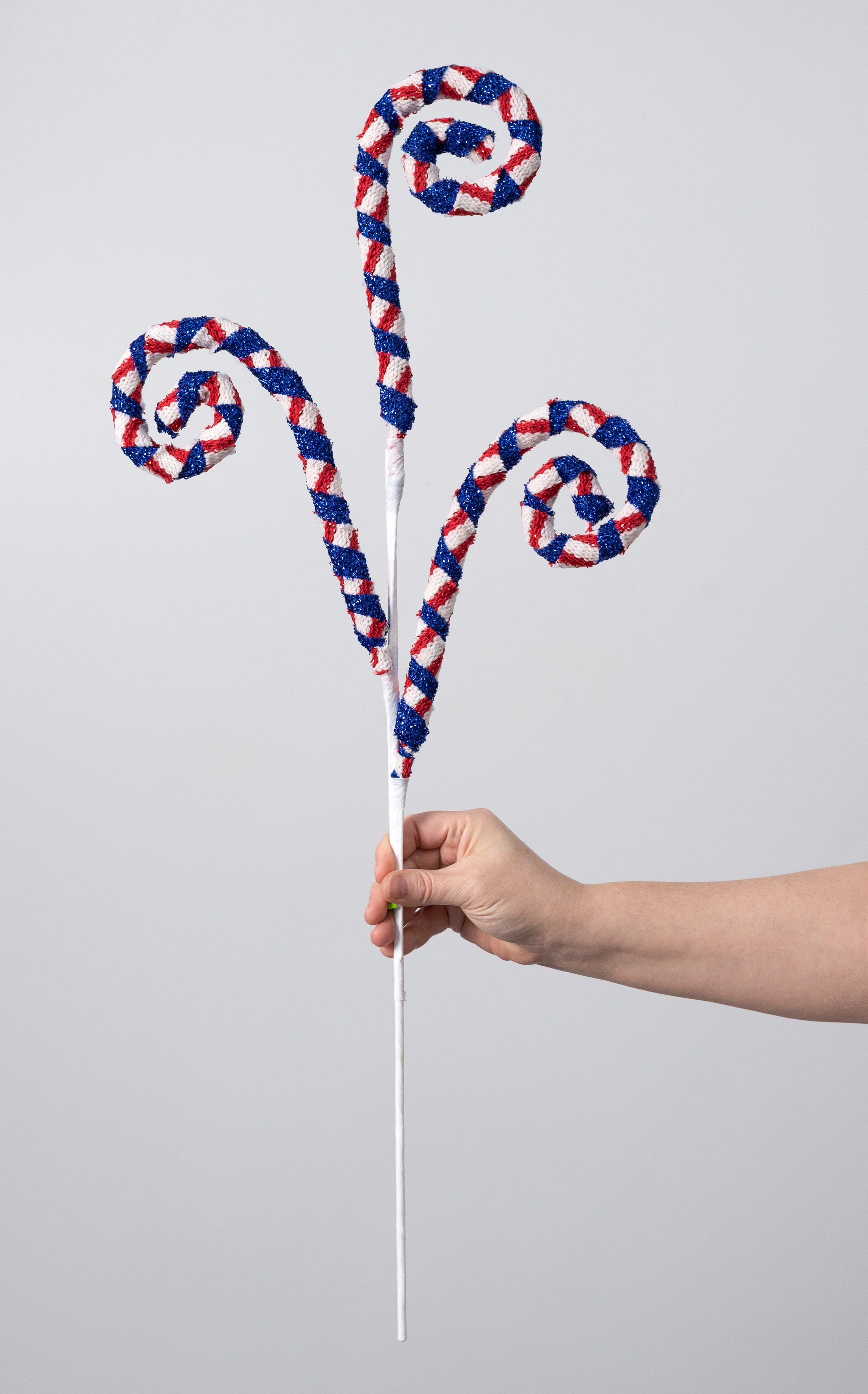30" Frizzy Stripe Spiral Curly Spray: Red, White & Blue