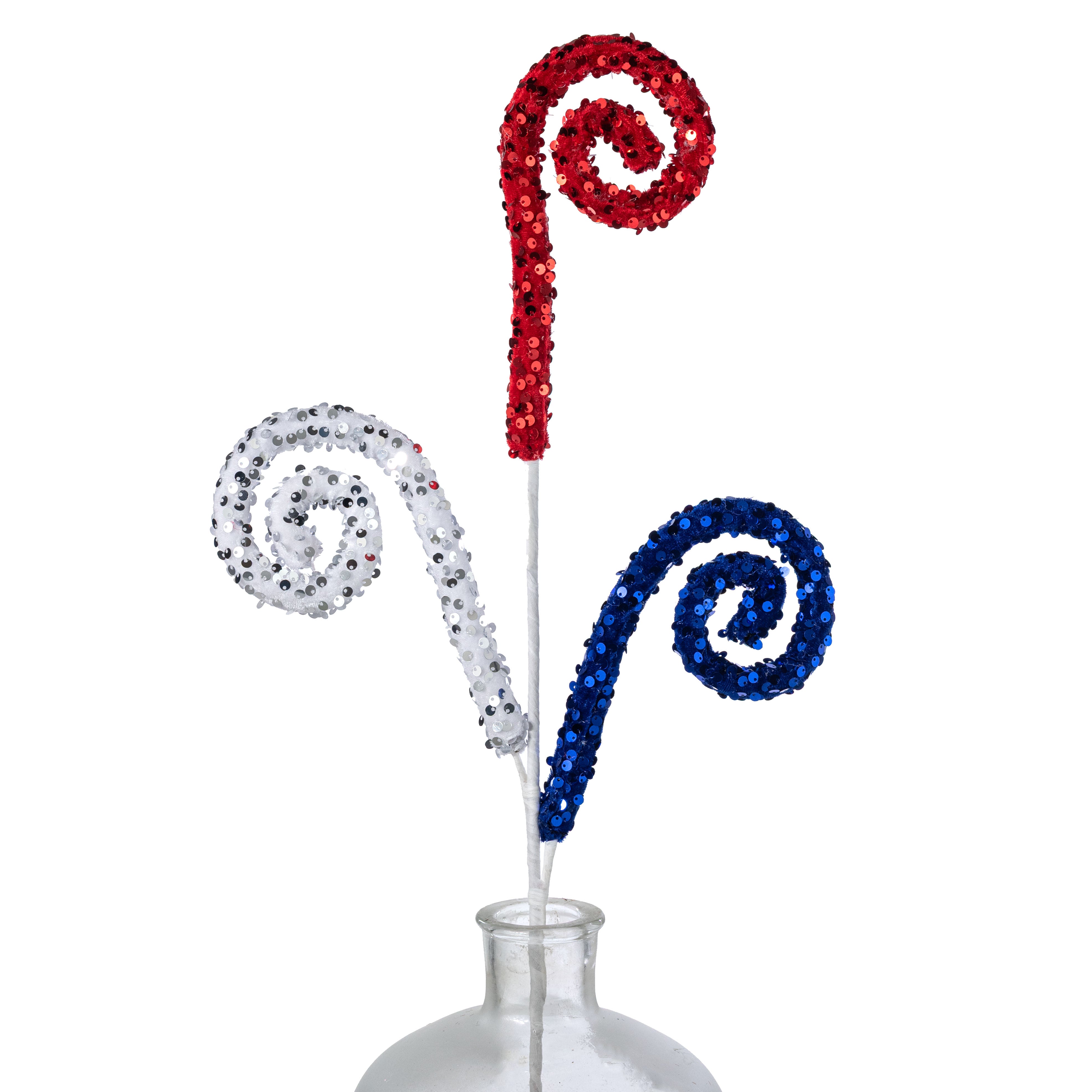 28" Sequin Spiral Curly Spray: Red, White & Blue