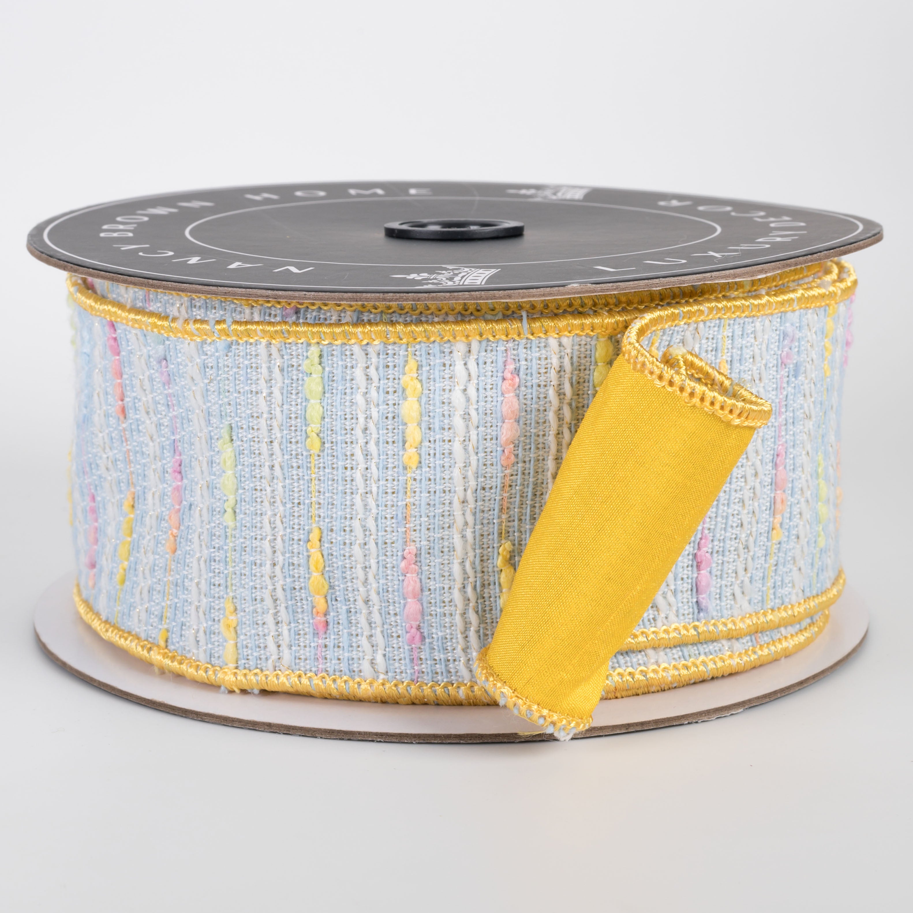 [Nancy Brown] 2.5" Double Sided Wired Ribbon: Blue Tweed and Yellow (10 Yards)