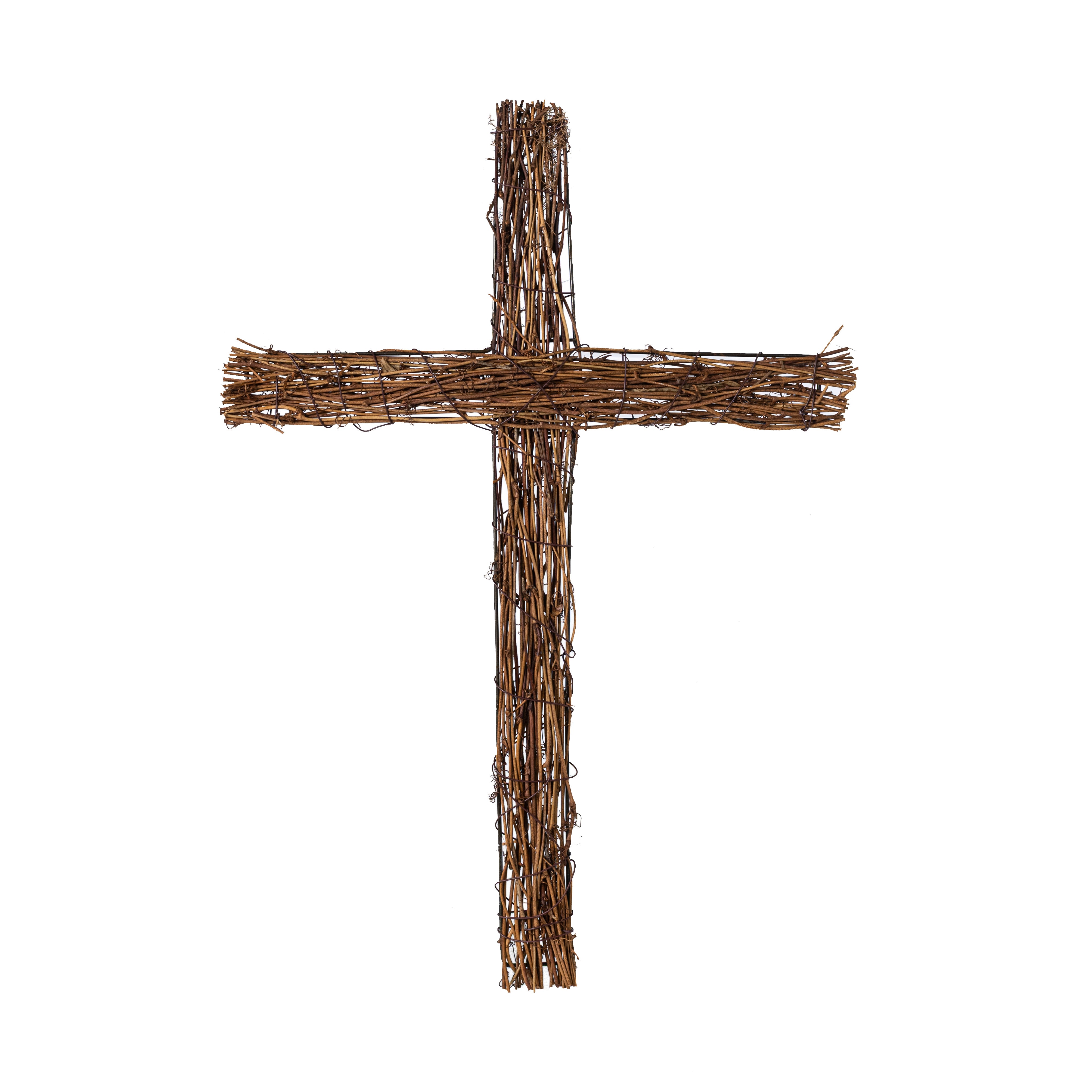 18" Rattan Twig Cross: Natural