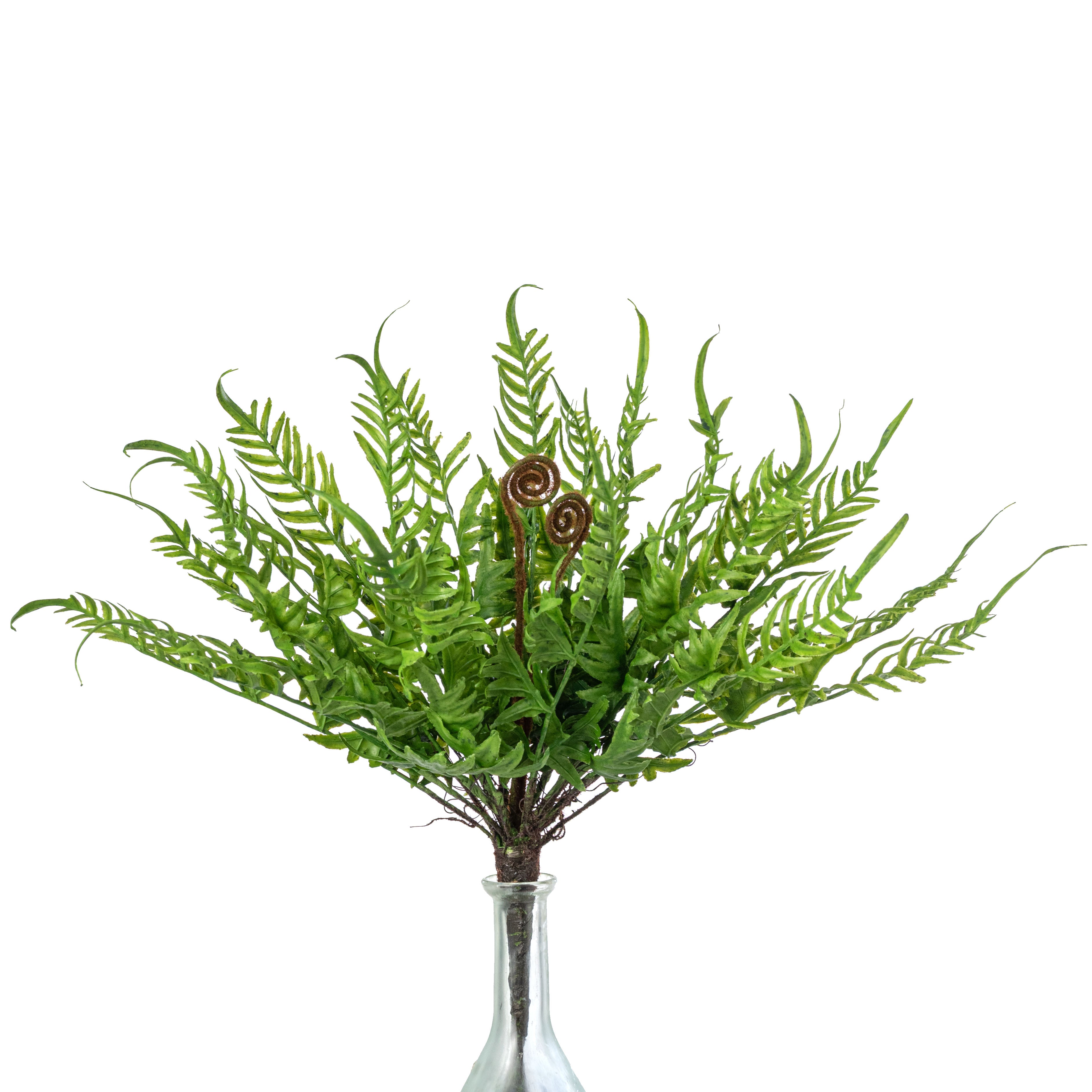 16" Plastic Fern & Fronds Bush: Spring Green