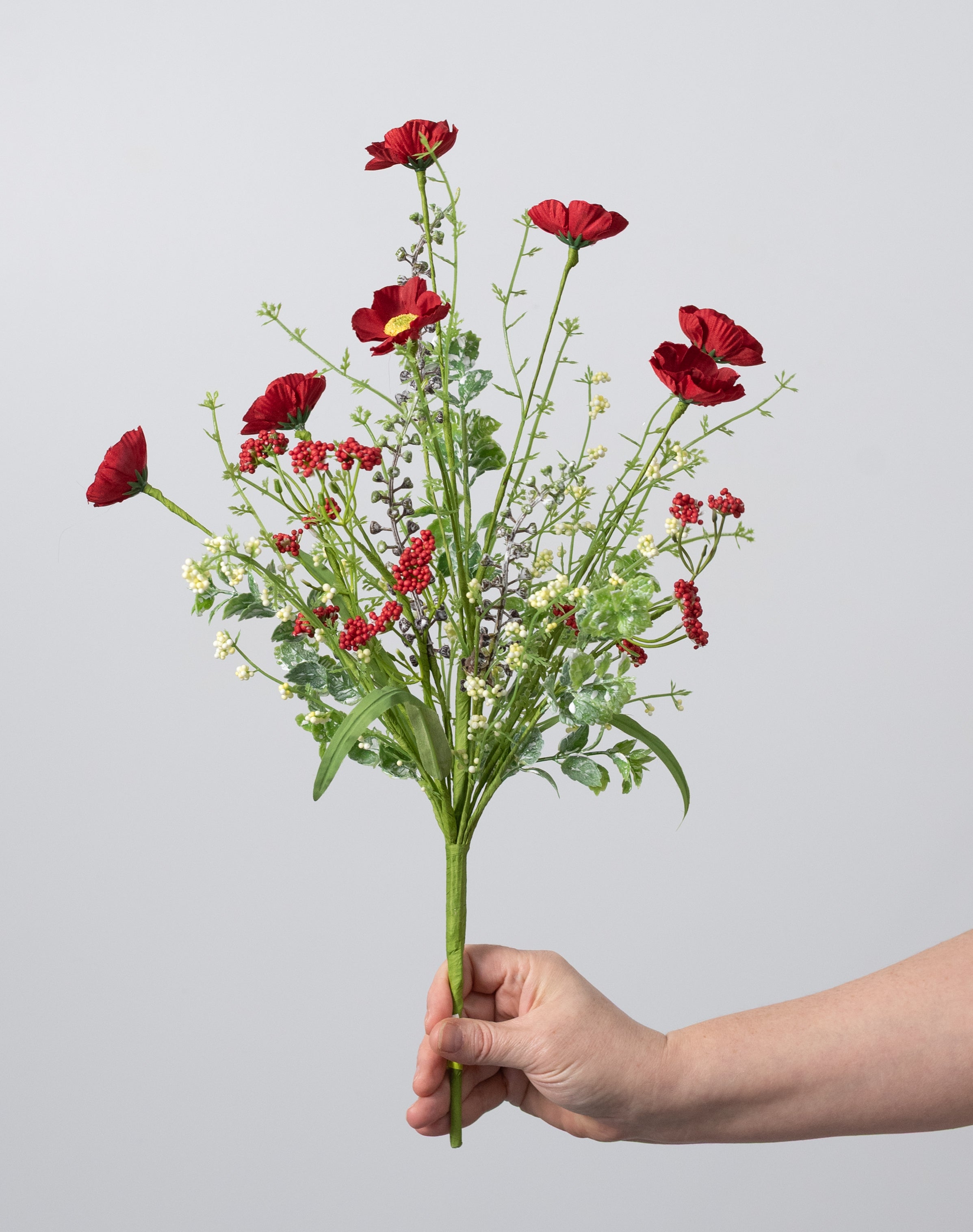 21" Poppy Flower Spray: Red