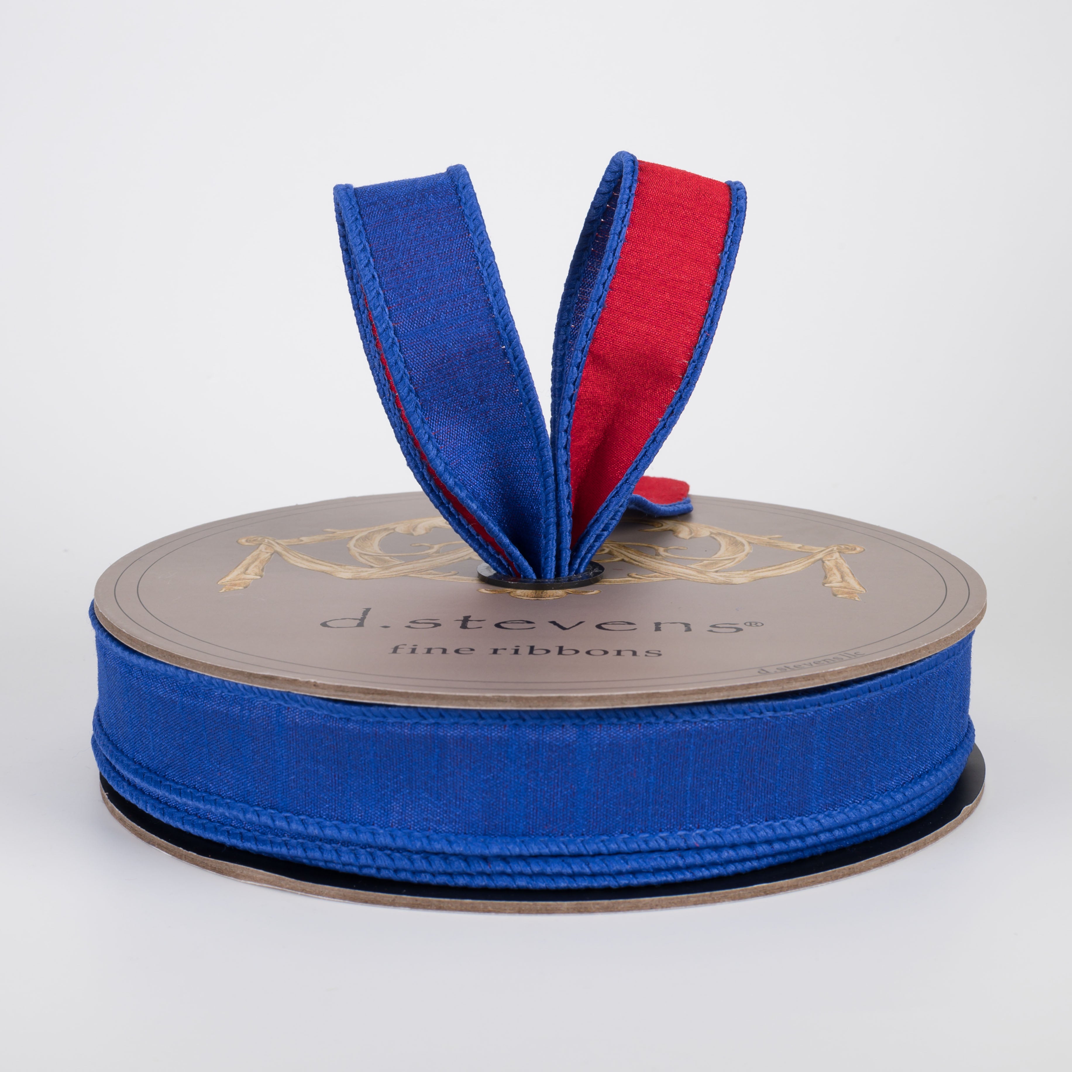 [D Stevens] 1" Double Sided Dupioni Ribbon: Royal Blue & Red (25 Yards)