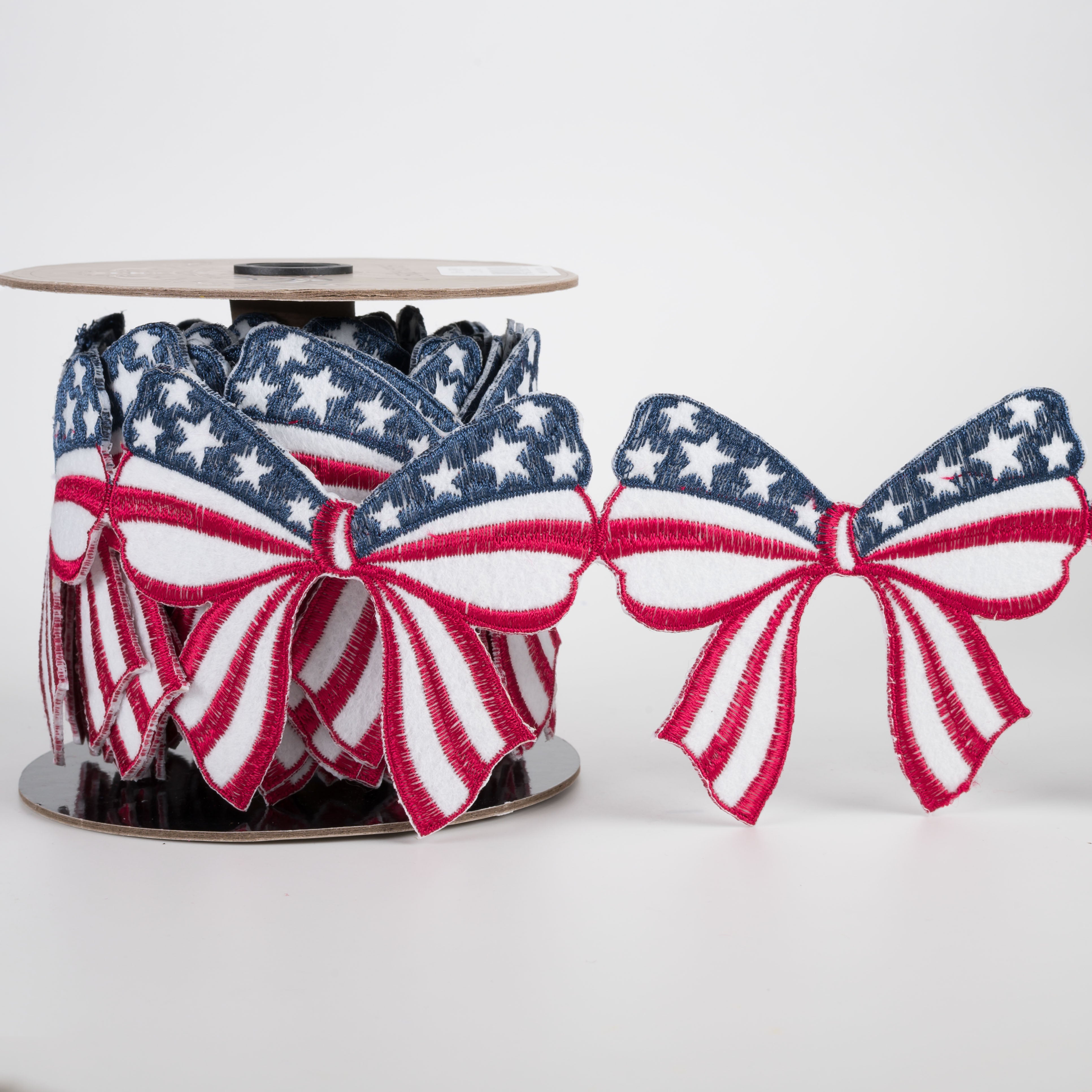 [D Stevens] 3.5" Unwired Embroidered Stars & Stripes Bows Ribbon (5 Yards)