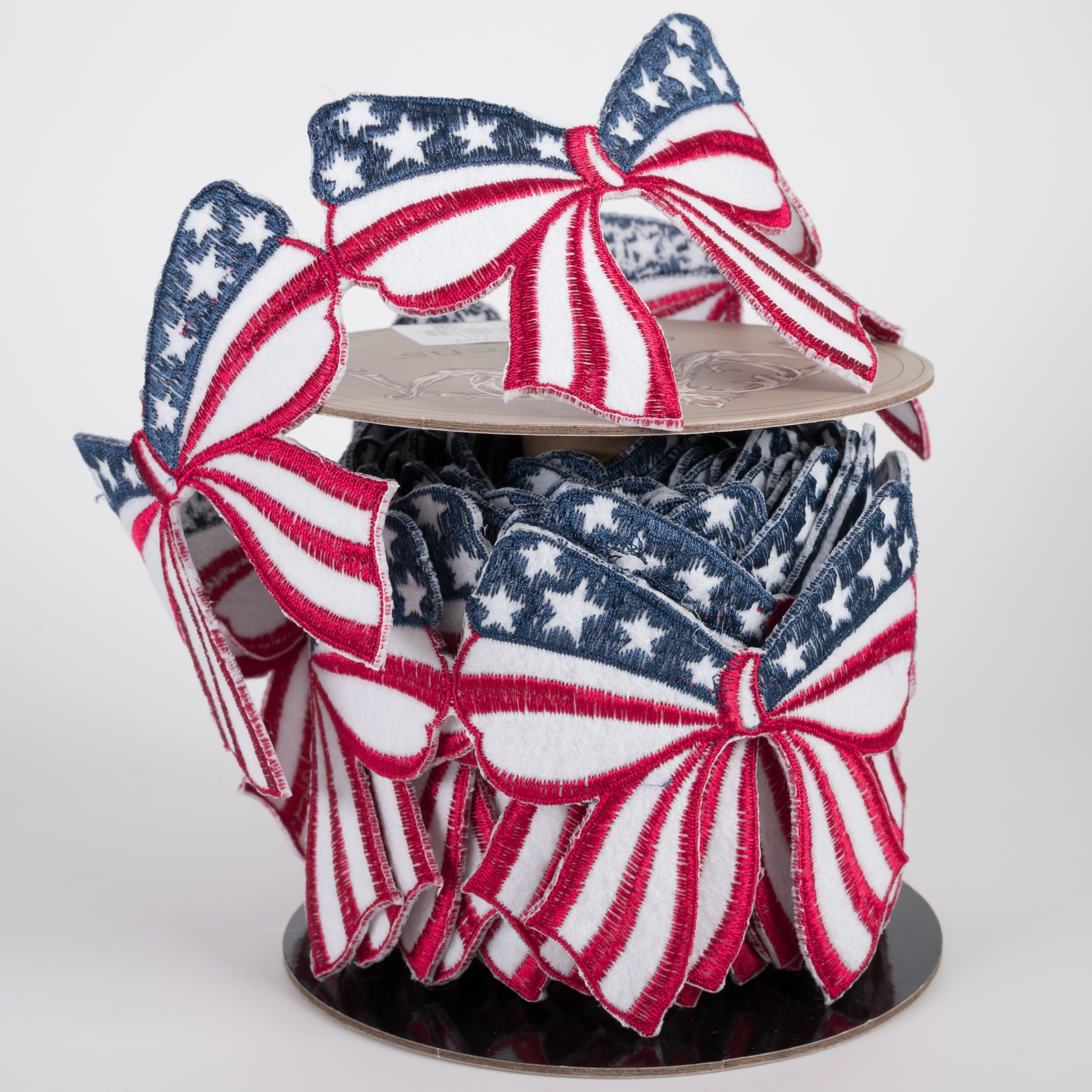 [D Stevens] 3.5" Unwired Embroidered Stars & Stripes Bows Ribbon (5 Yards)