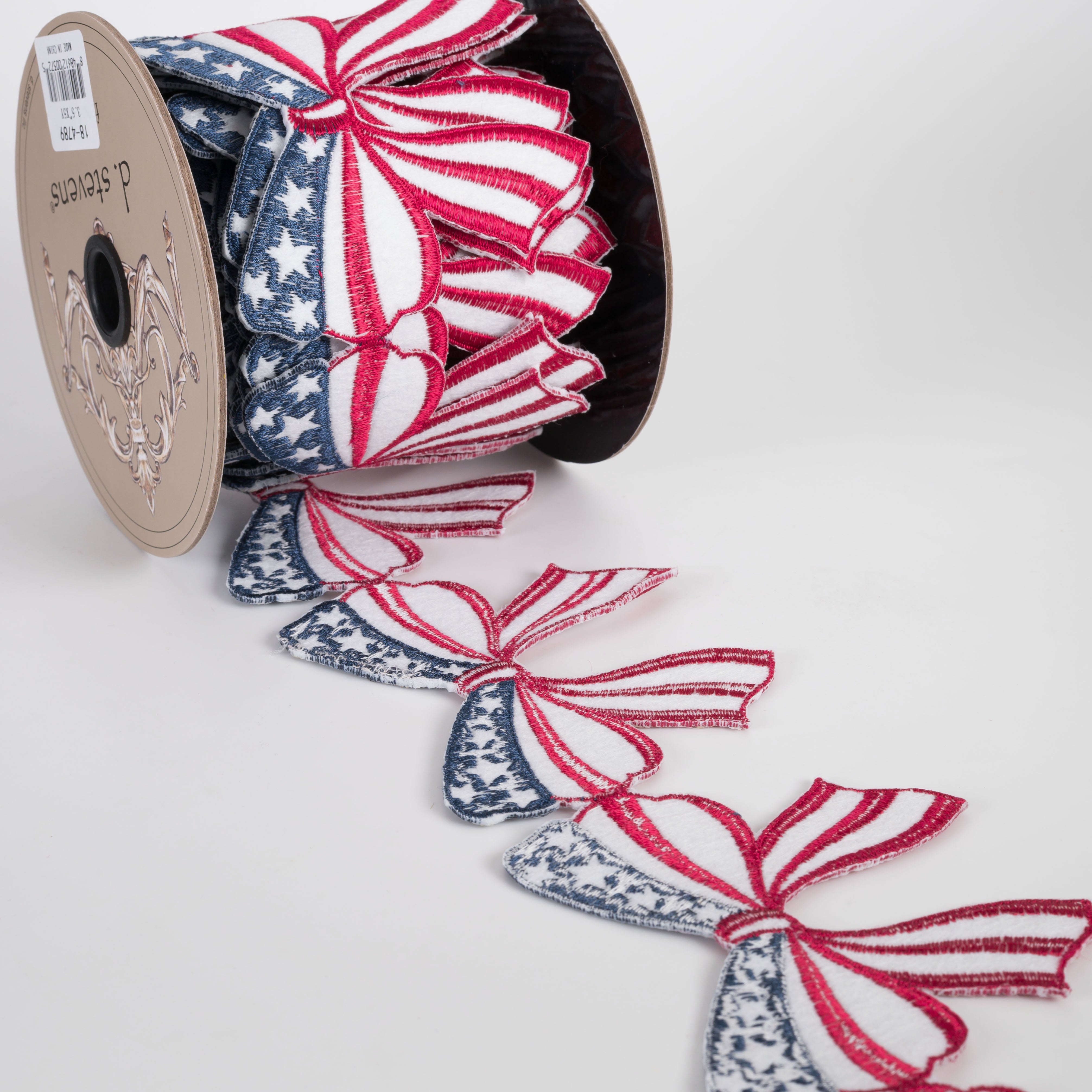 [D Stevens] 3.5" Unwired Embroidered Stars & Stripes Bows Ribbon (5 Yards)