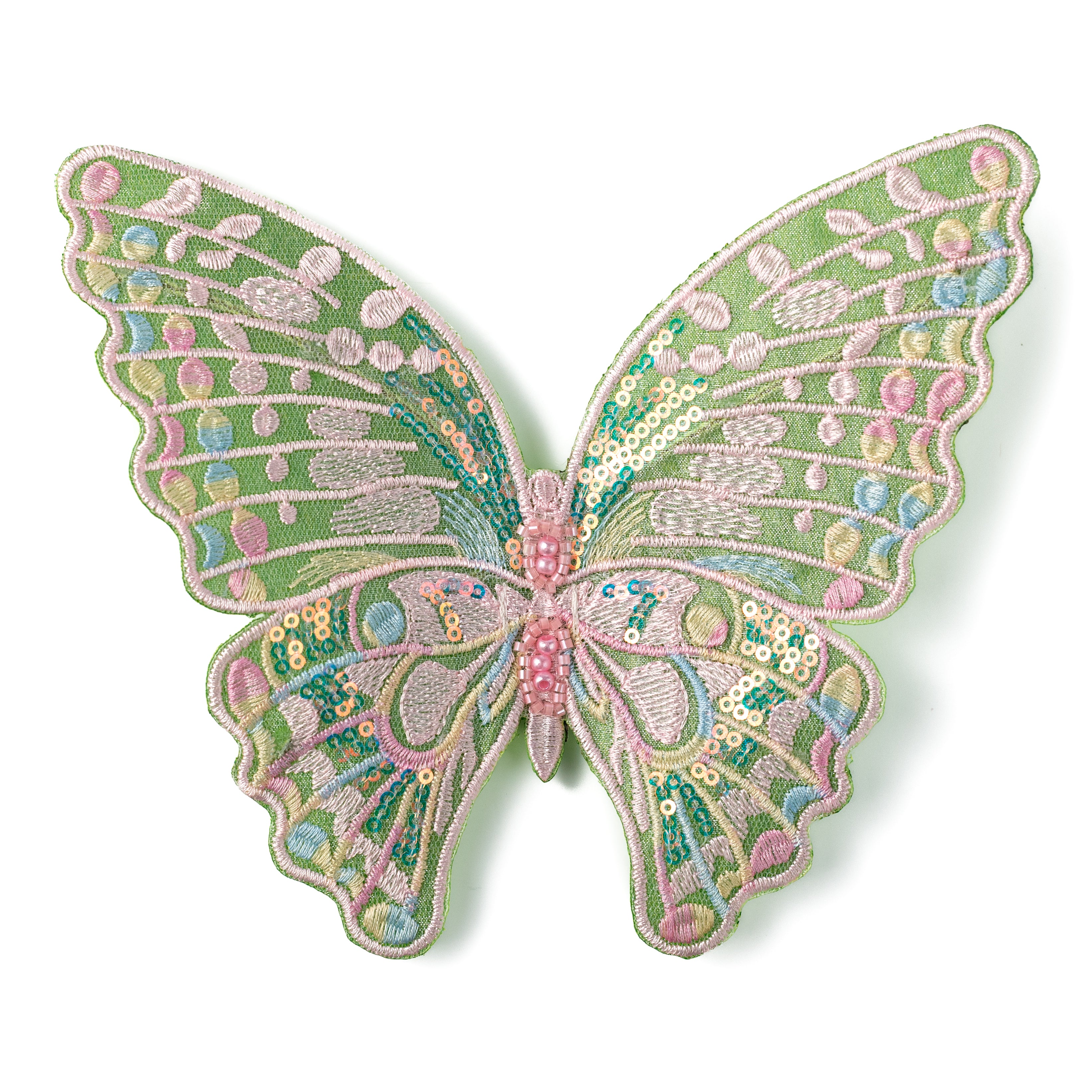 [D Stevens] 6" Embroidery Butterfly Clip: Pastel Moss Green