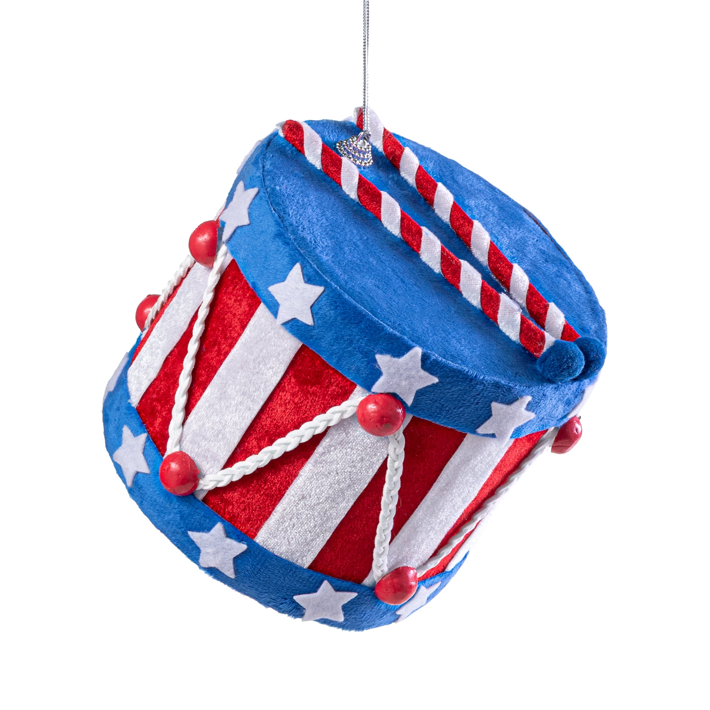 6.5" Velvet Stars & Stipes Patriotic Drum Ornament