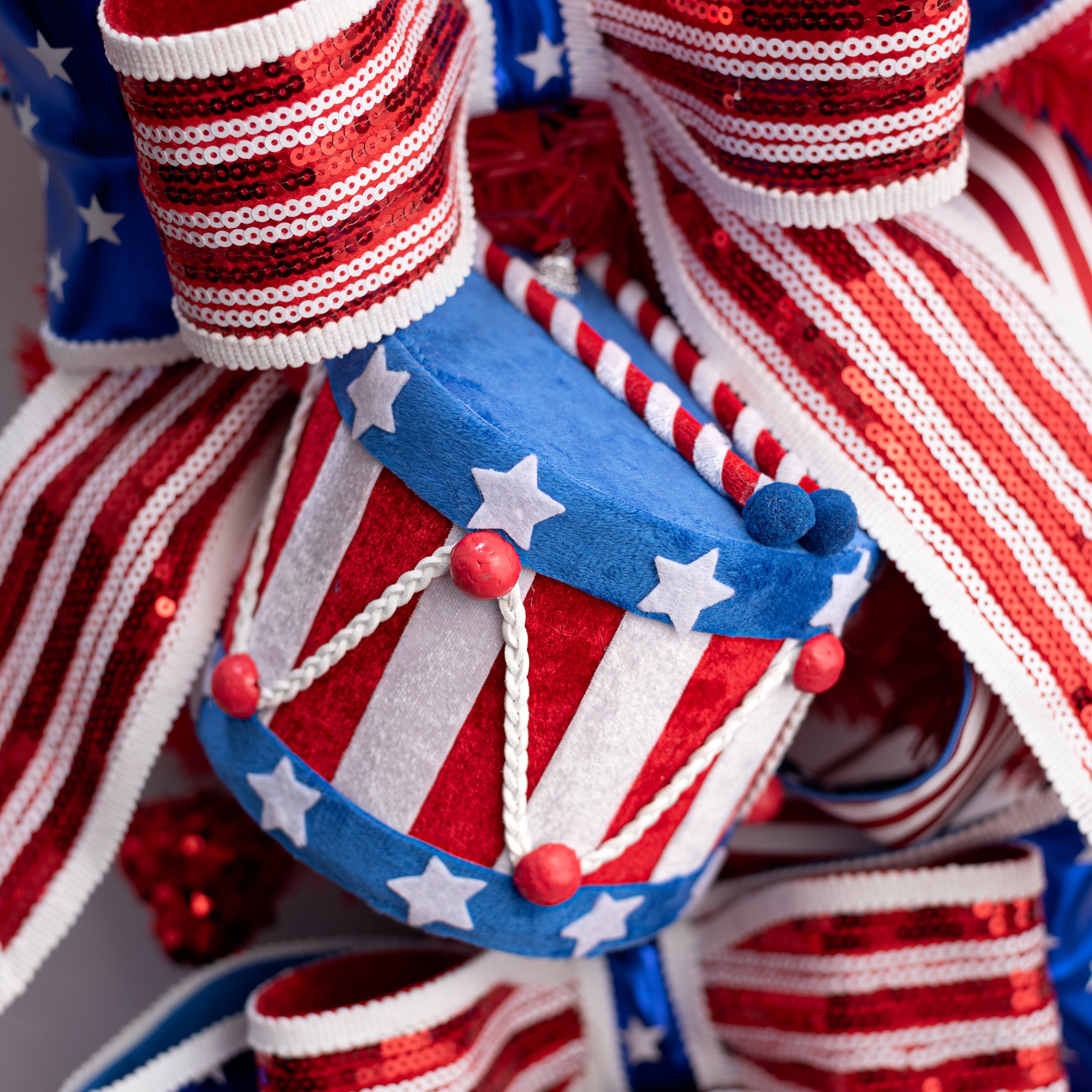 6.5" Velvet Stars & Stipes Patriotic Drum Ornament