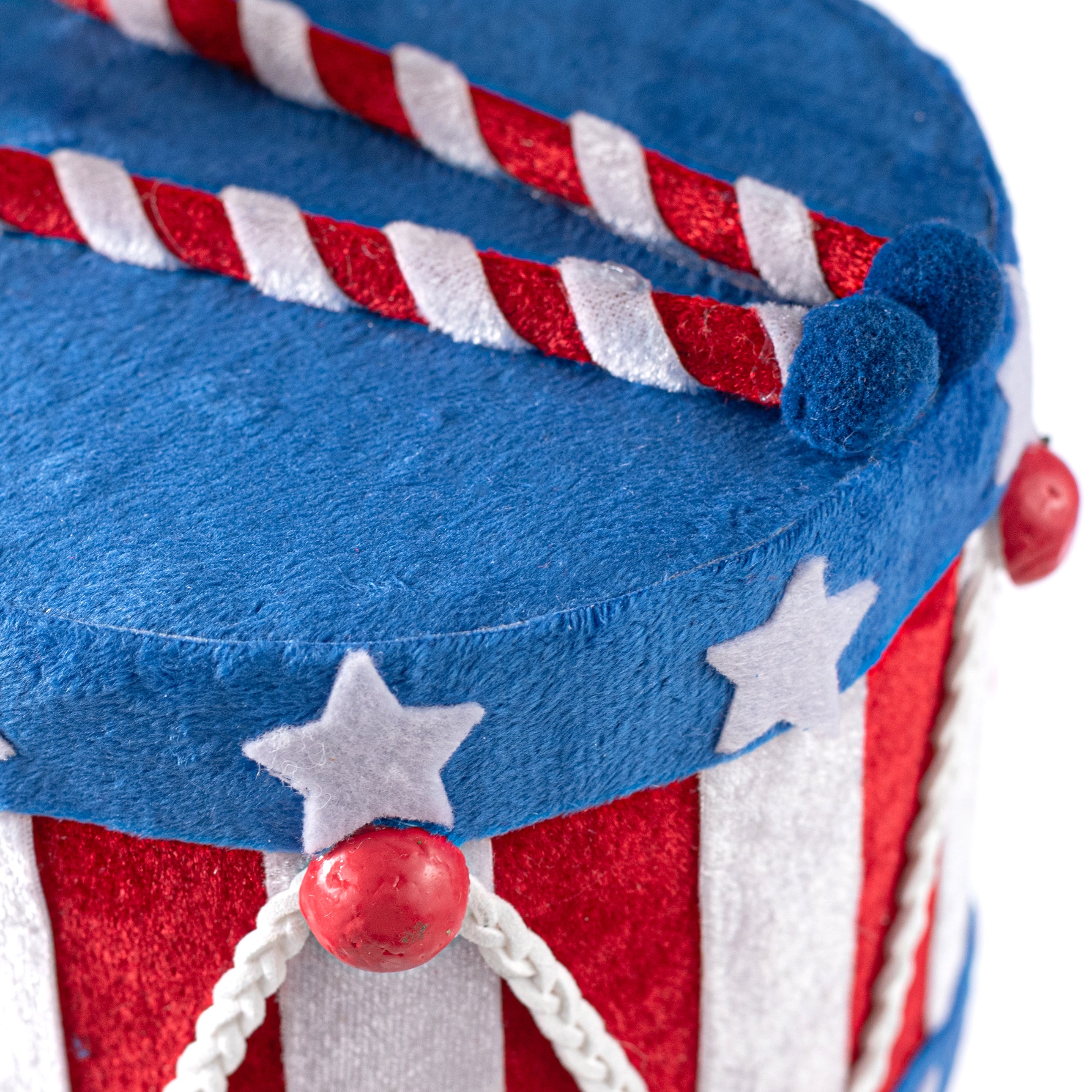 6.5" Velvet Stars & Stipes Patriotic Drum Ornament