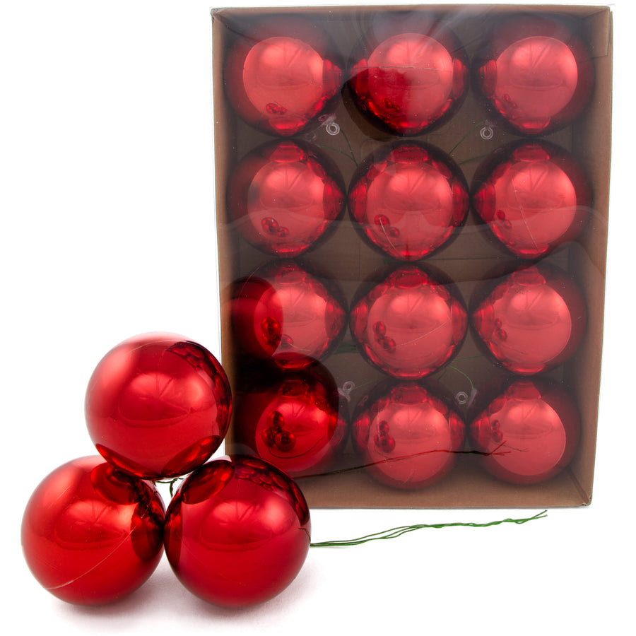 70MM Metallic Ball Ornament On Wire: Red (12)