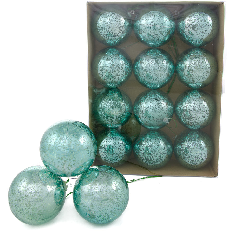 70MM Antique Look Ball Ornament On Wire: Robin's Egg Blue (12)