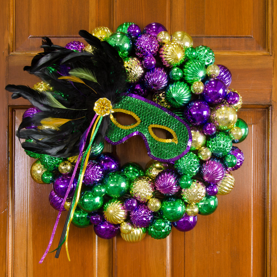 16" Mardi Gras Ball Wreath: Antique Purple, Gold & Green