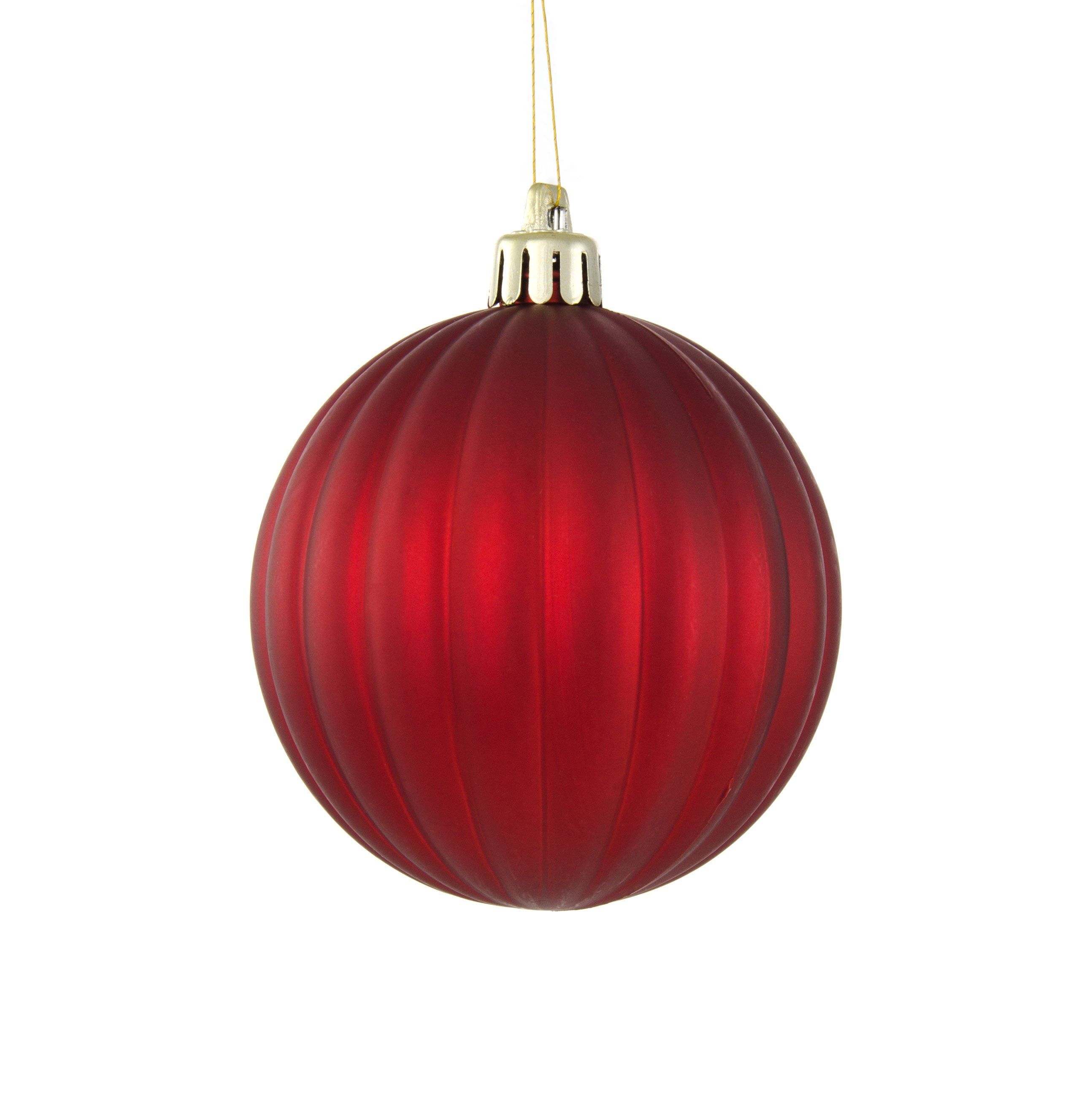 80MM Round Vertical Stripe Metallic Ball Ornament: Matte Red